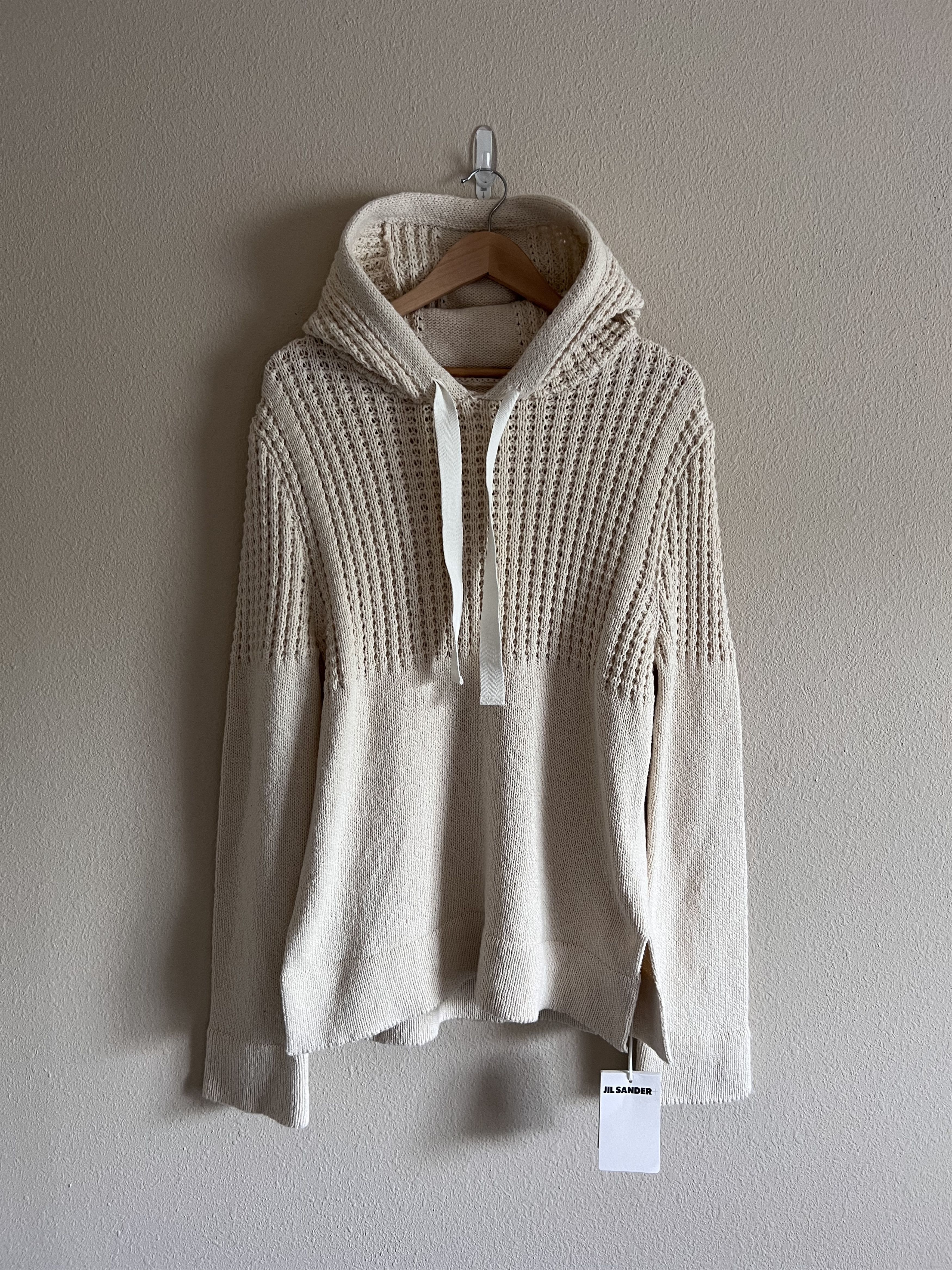 Pre-owned Jil Sander + Chunky Knit Wool Hoodie In Cream