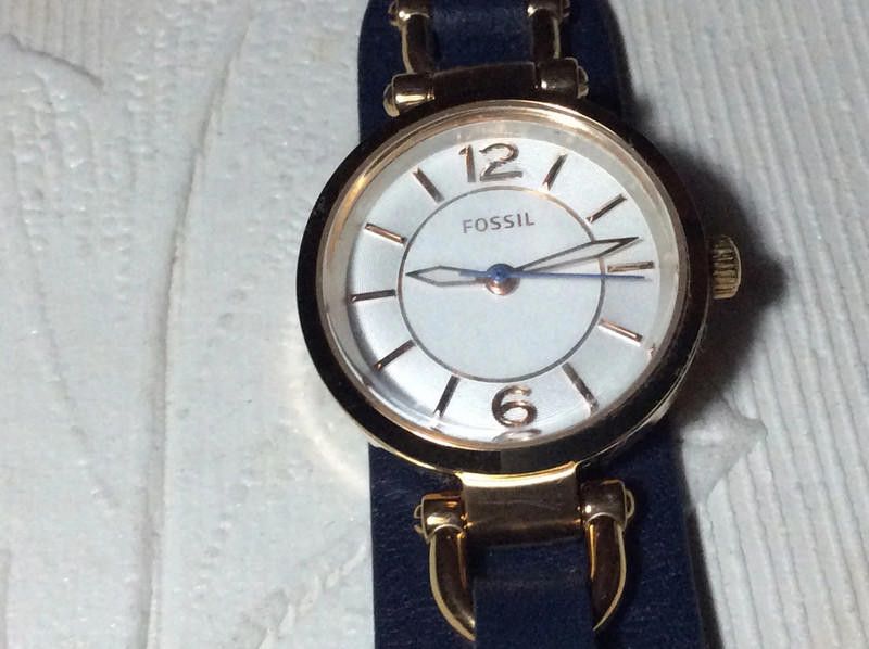 Fossil Fossil ladies gold dial navy leather strap watch Size ONE SIZE - 10 Thumbnail