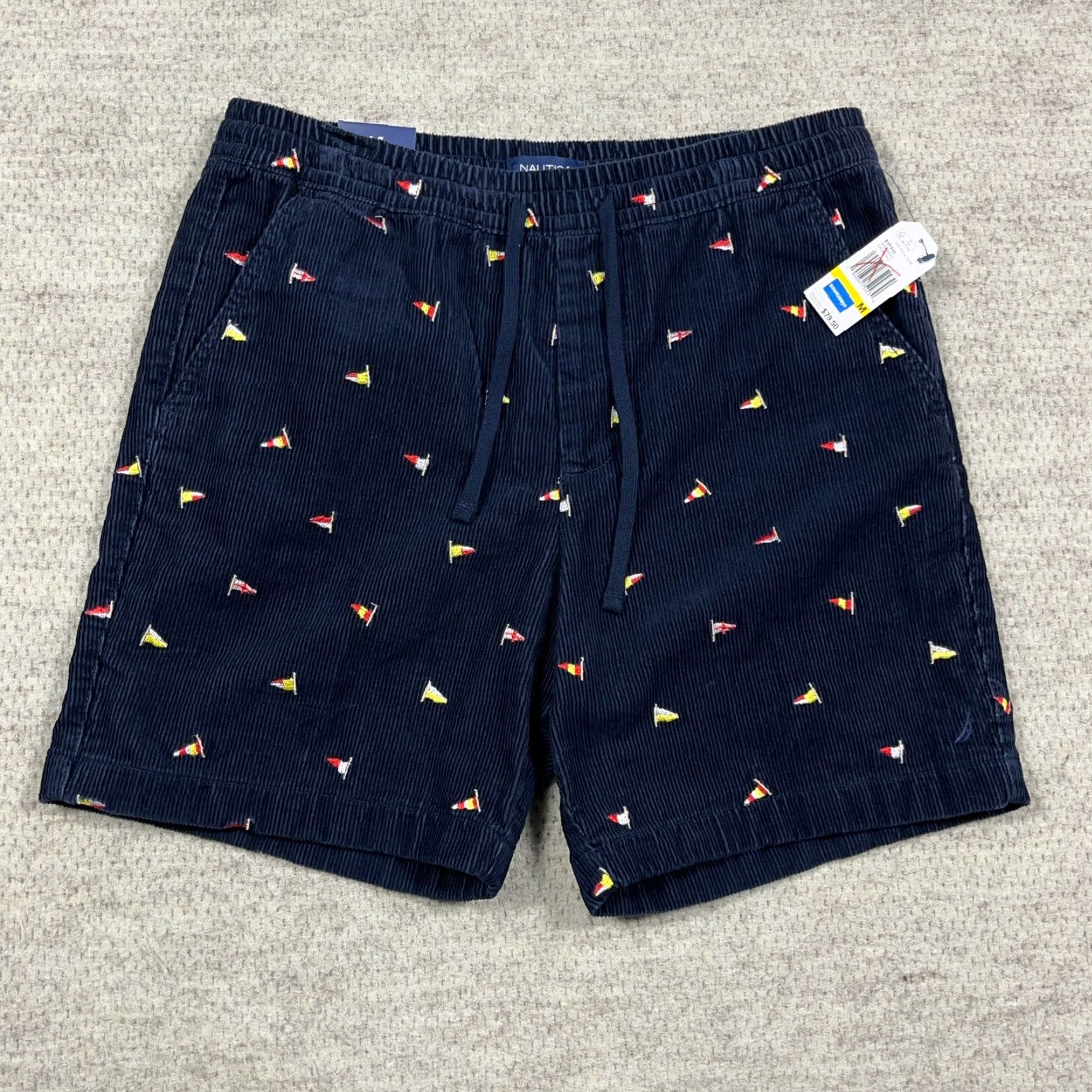 Nautica Nautica Corduroy Shorts Men Medium Navy Blue Sail Boat AOP Preppy Beach Boat NEW Size US 31 - 3 Thumbnail