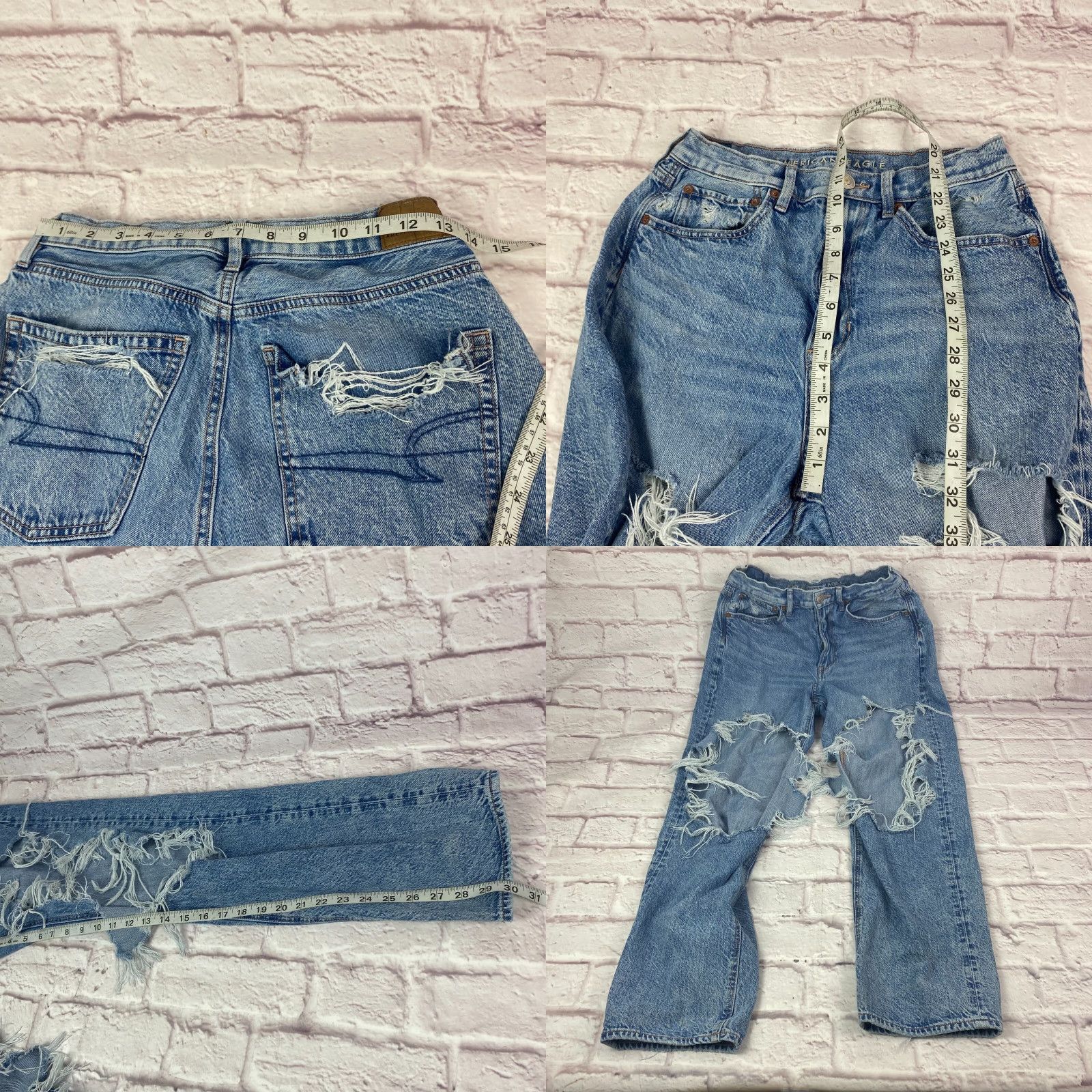 American Eagle Outfitters American Eagle Womens Baggy Jeans High Rise Straight Leg Distressed Ripped Sz 6 Size 28" / US 6 / IT 42 - 9 Thumbnail