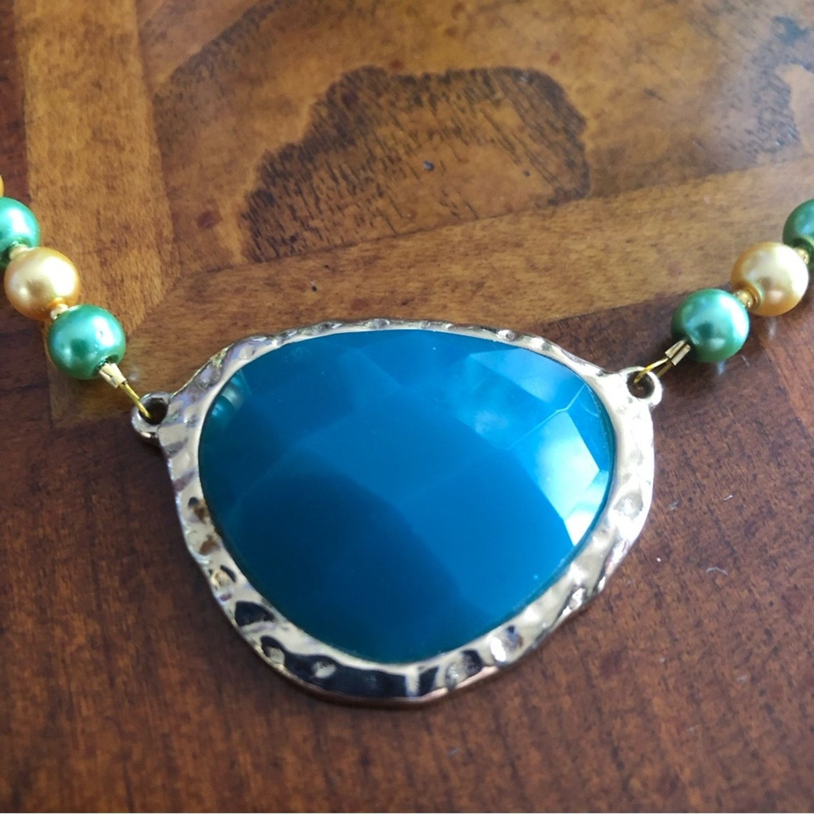 Handmade Handcrafted repurpose teal green dome glass Pearl necklace Size ONE SIZE - 8 Thumbnail