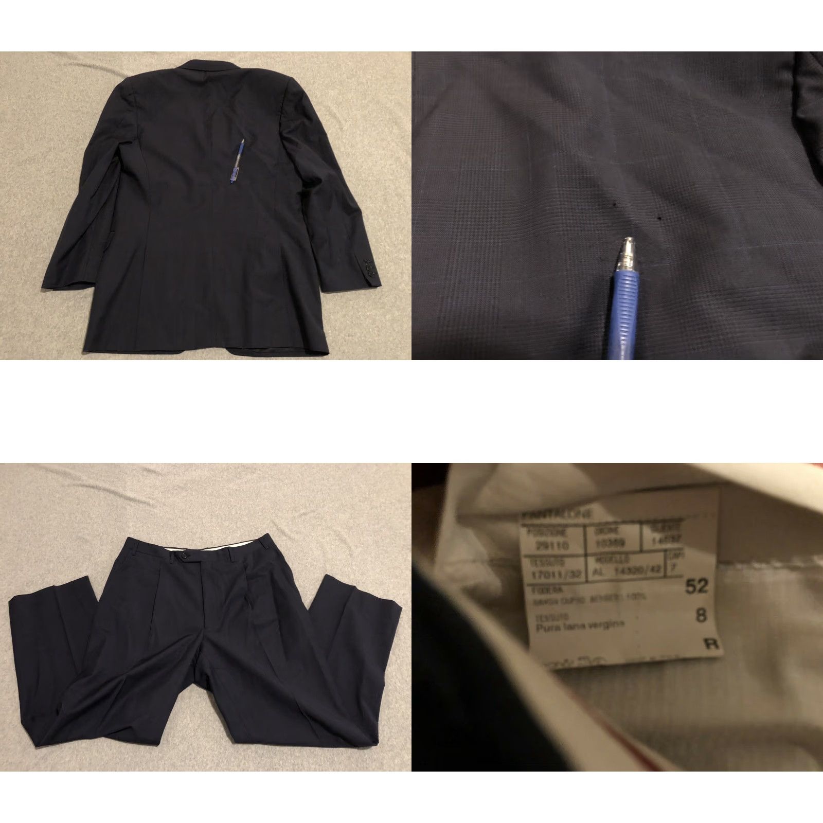 Canali Canali Navy Blue Wool Suit Mens 42R Jacket 33x38 Pants 2 Piece Flawed Size 42R - 8 Thumbnail