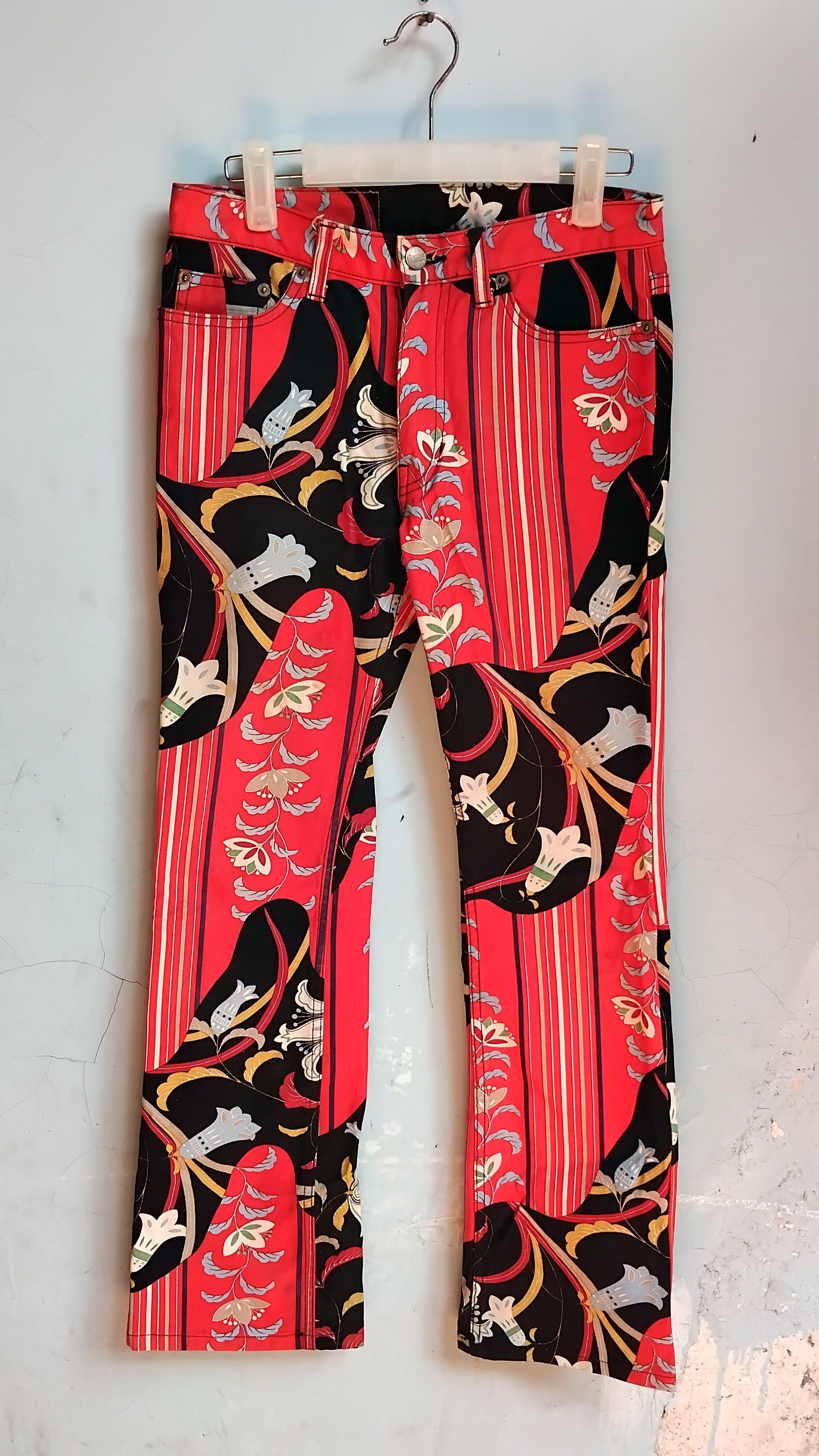 image of Designer Glamdy Pants Flower Print Japanese Culture in Red, Women's (Size 30)