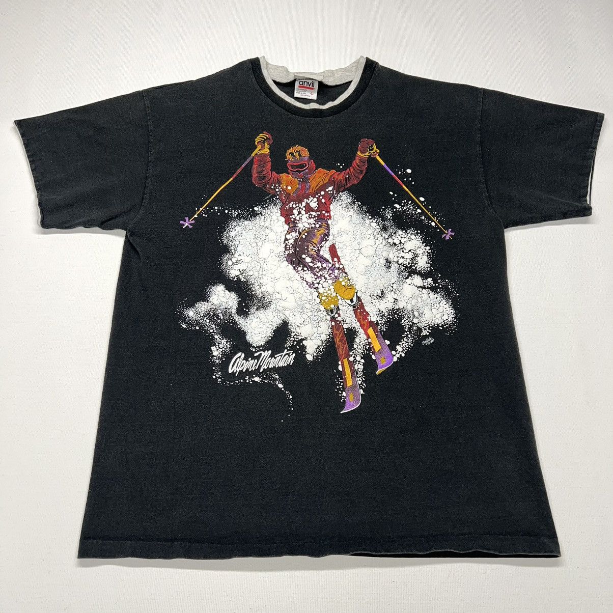 Vintage VTG Double Layer Tee Shirt Black Apine Mountain Puff Print Size US L / EU 52-54 / 3 - 1 Thumbnail