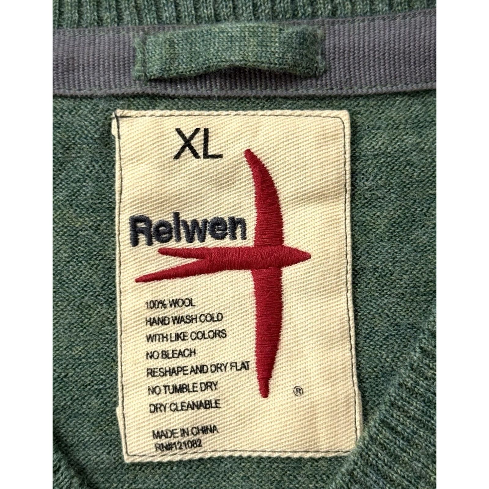 Relwen Relwen Wool V-Neck Sweater XL Men Green Solid Long Sleeve Pullover Knit Size US XL / EU 56 / 4 - 6 Thumbnail