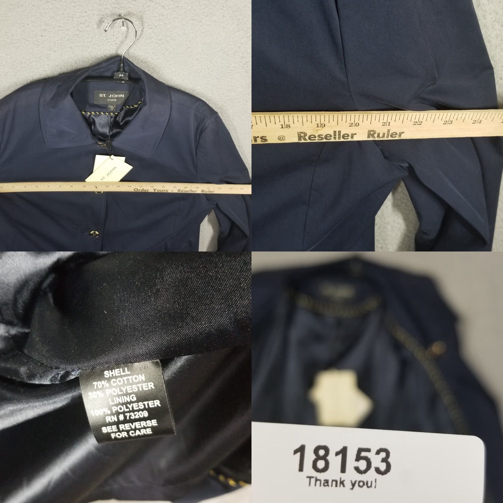 St. John St. John Coat Luxury Jacket XL Navy Blue Overcoat Cotton Blend NWT Women XL Coat H681W21 Size XL / US 12-14 / IT 48-50 - 8 Thumbnail