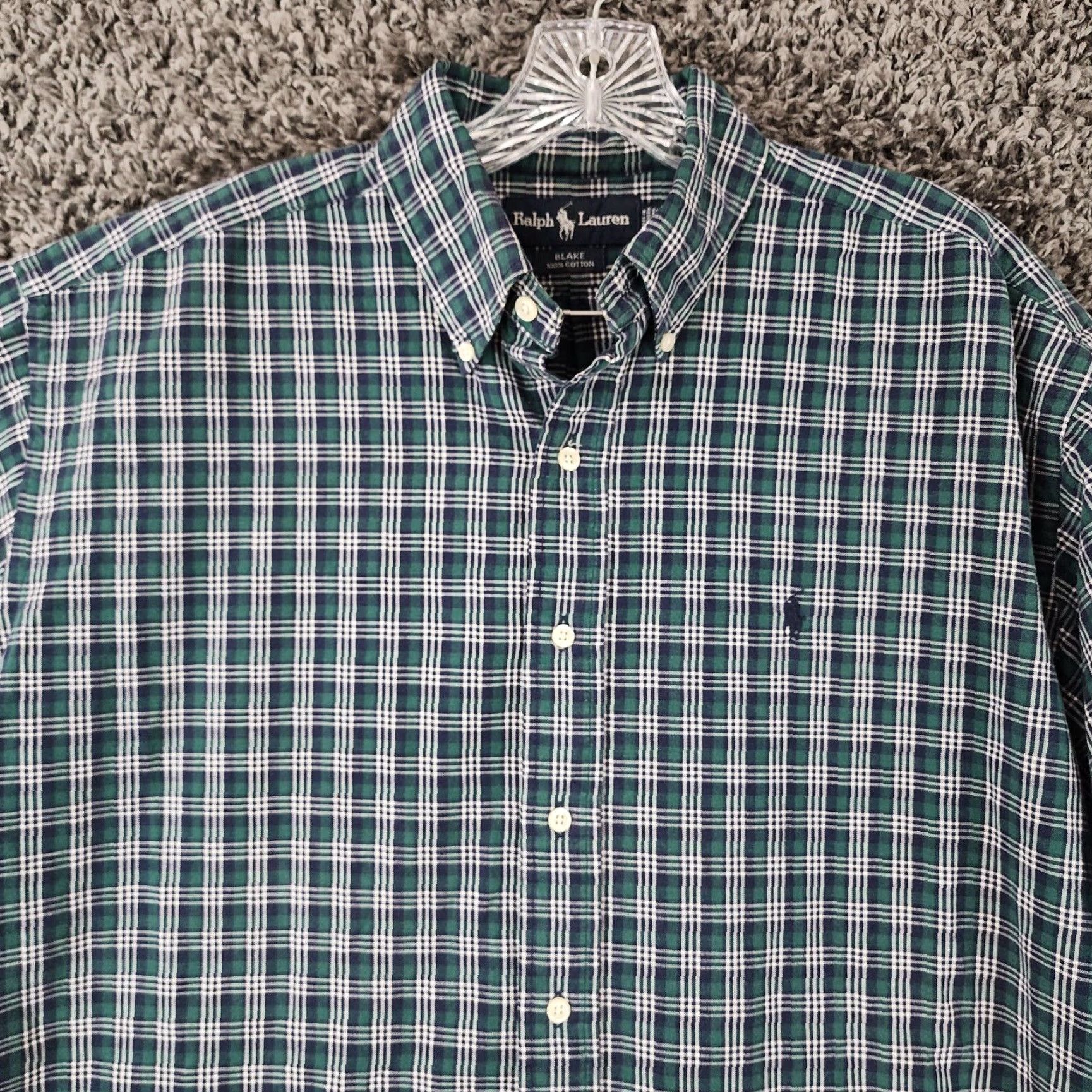Ralph Lauren Ralph Lauren Mens Green Blue Plaid Short Sleeve Button Up Shirt Large Size US 33 - 4 Thumbnail