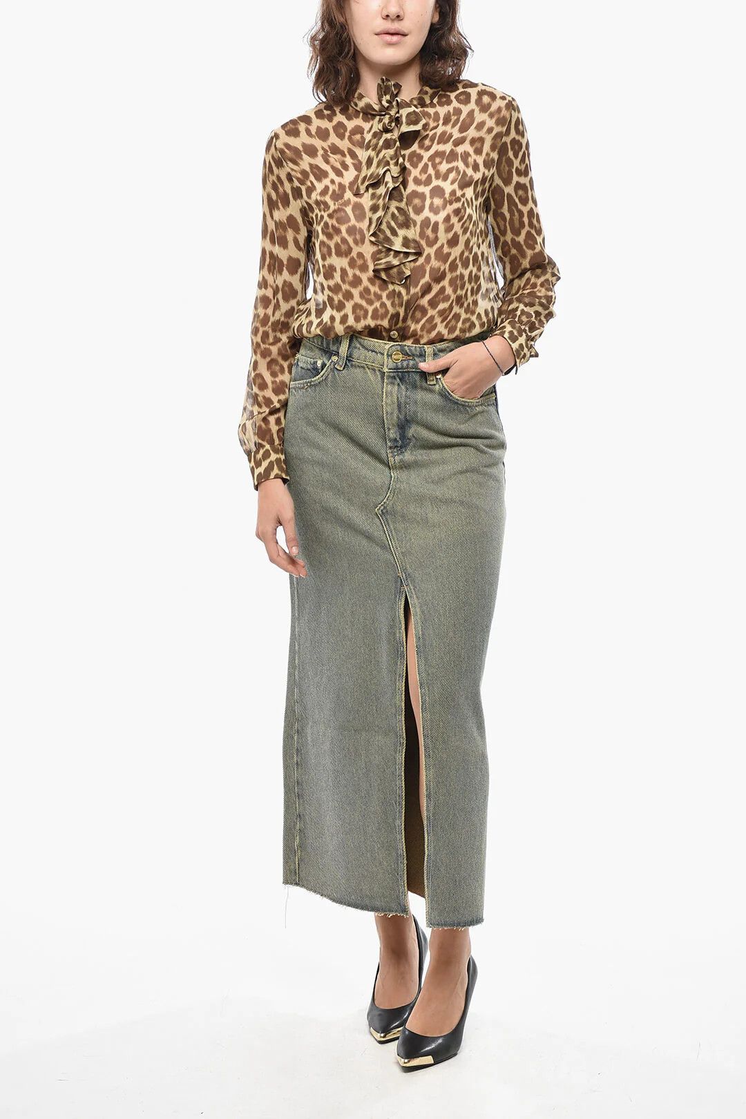 Ganni og1mm0426 Denim Skirt in Beige Size 28" / US 6 / IT 42 - 4 Thumbnail