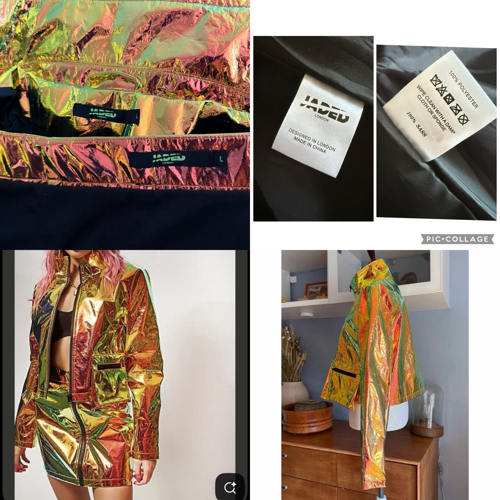 Jaded London Jaded London Copper Holographic Cropped Jacket & Mini Skirt Set Sz L - Multicolor, 2 Piece Outfit, Women Size 36" / US 14 / IT 50 - 8 Thumbnail