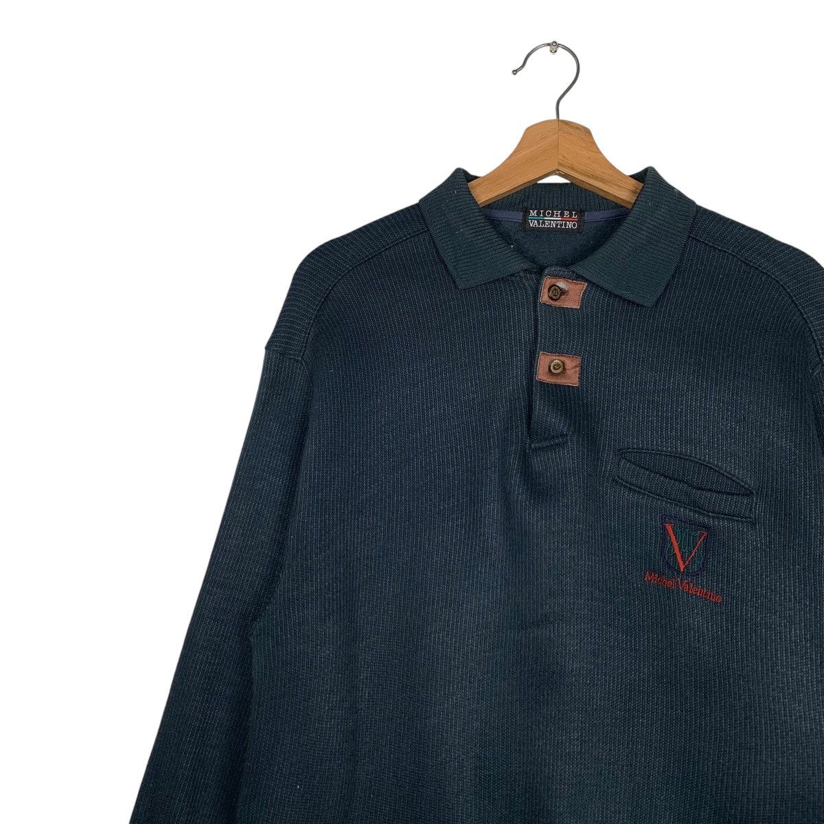 Japanese Brand MICHEL VALENTINO Single Pocket Polo Sweatshirt #1539-C69 Size US S / EU 44-46 / 1 - 6 Thumbnail