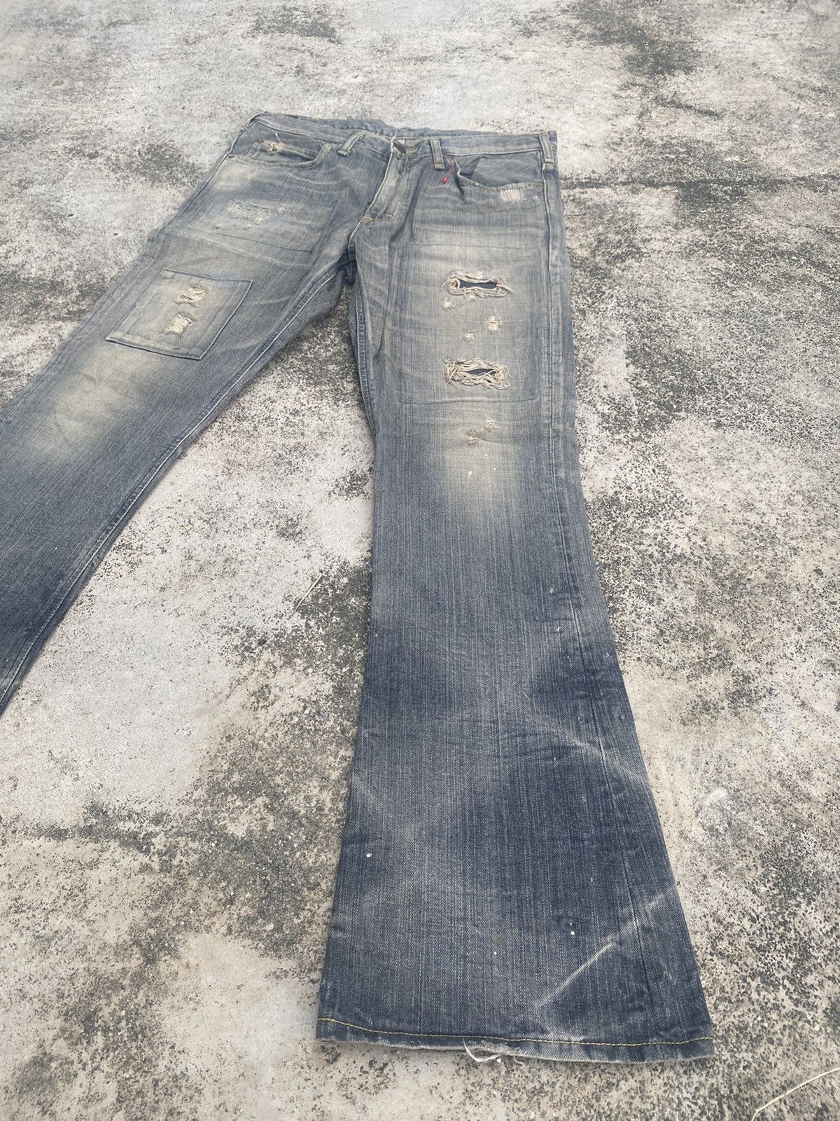 If Six Was Nine × Lee Flare Jeans Lee Distress Patchwork Clawmark Mud Bootcut Size US 32 / EU 48 - 2 Thumbnail