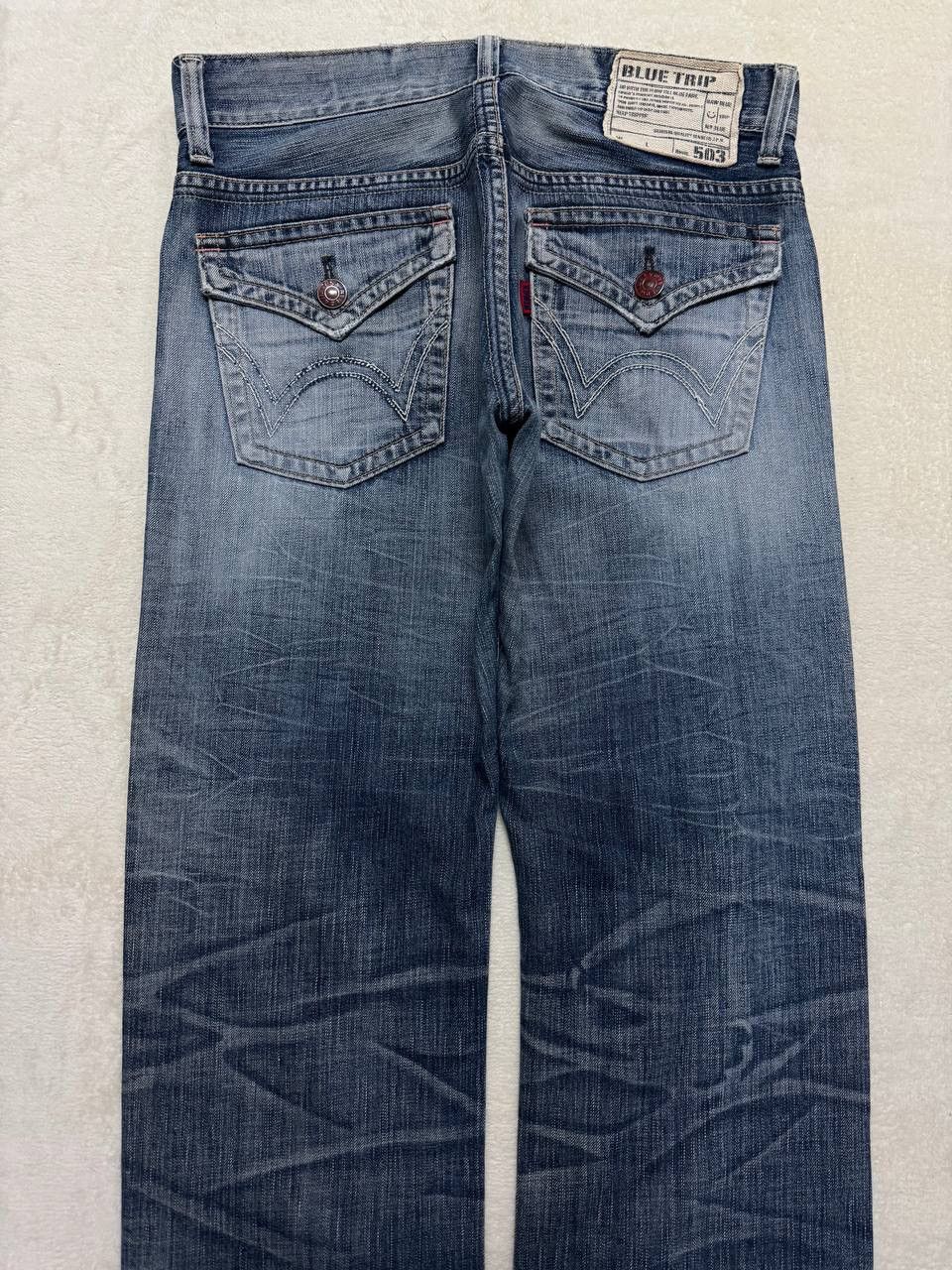 Japanese Brand THRASHED 90s Edwin Sick Faded Distressed Twist Leg Blue Jean Size US 32 / EU 48 - 16 Thumbnail