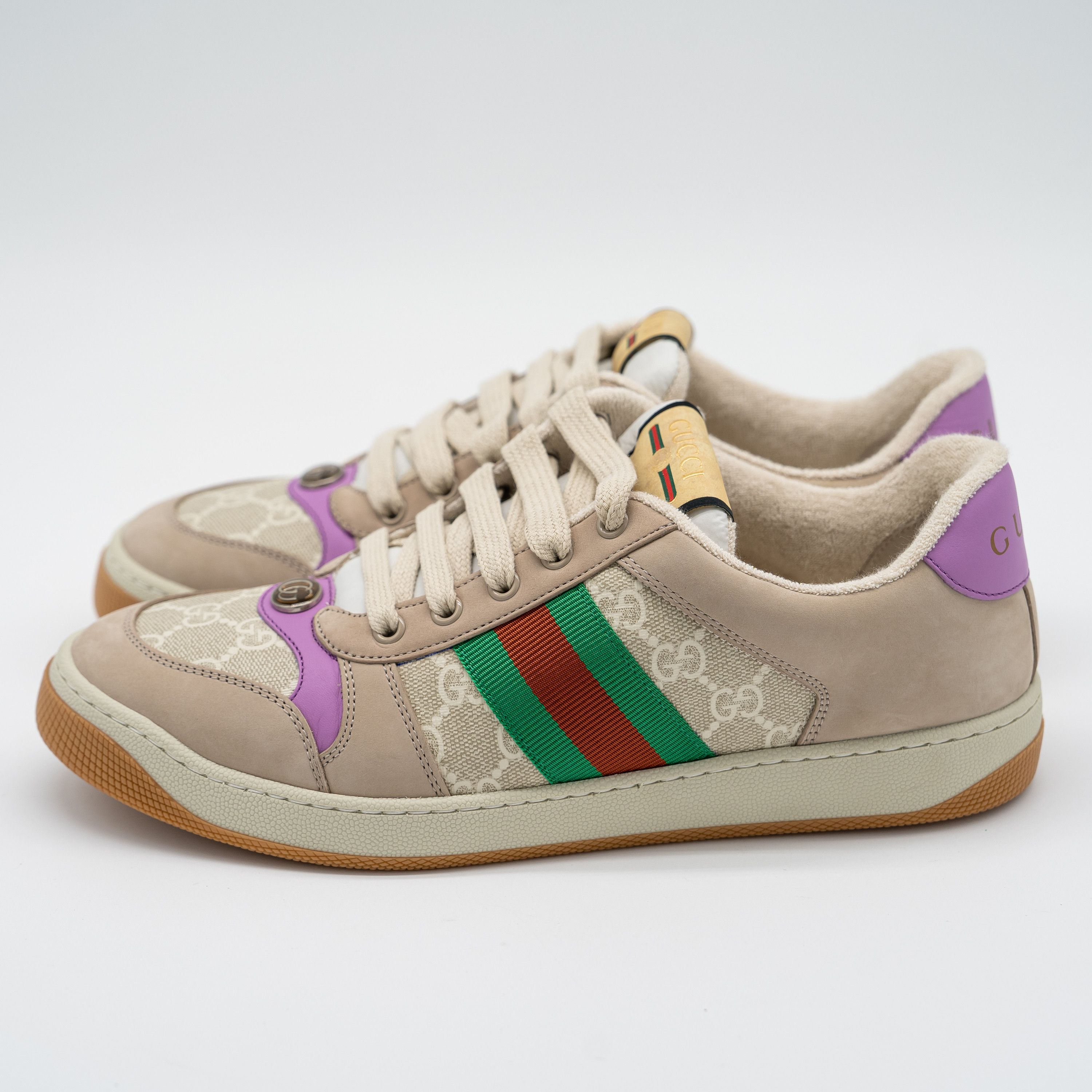 Gucci 10.5us Gucci Screener GG Beige Purple Sneakers Web Canvas Size US 10.5 / IT 40.5 - 4 Thumbnail