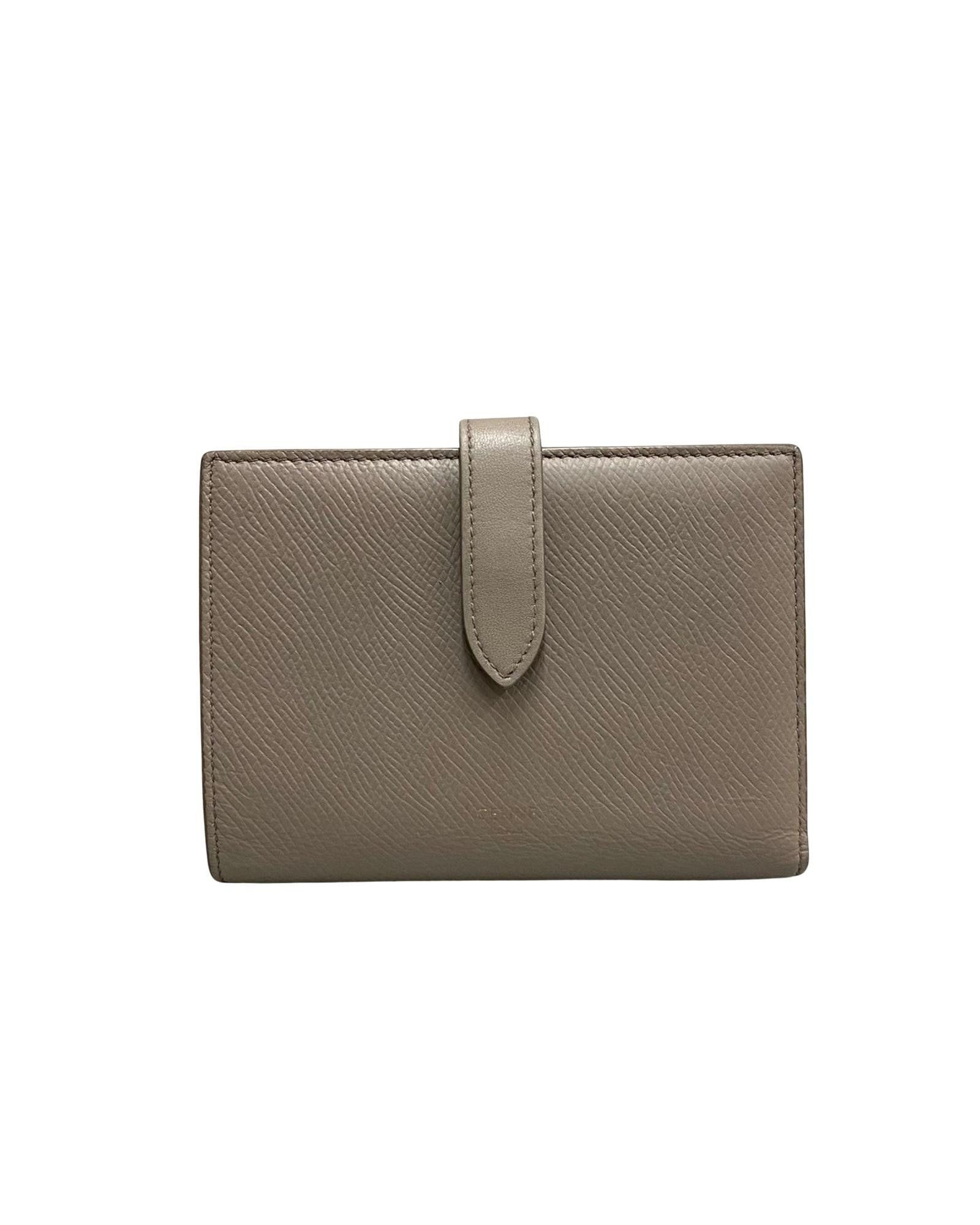 image of Celine Gray Leather Bi-Fold Wallet With Meticulous Detailing in Grey, Women's