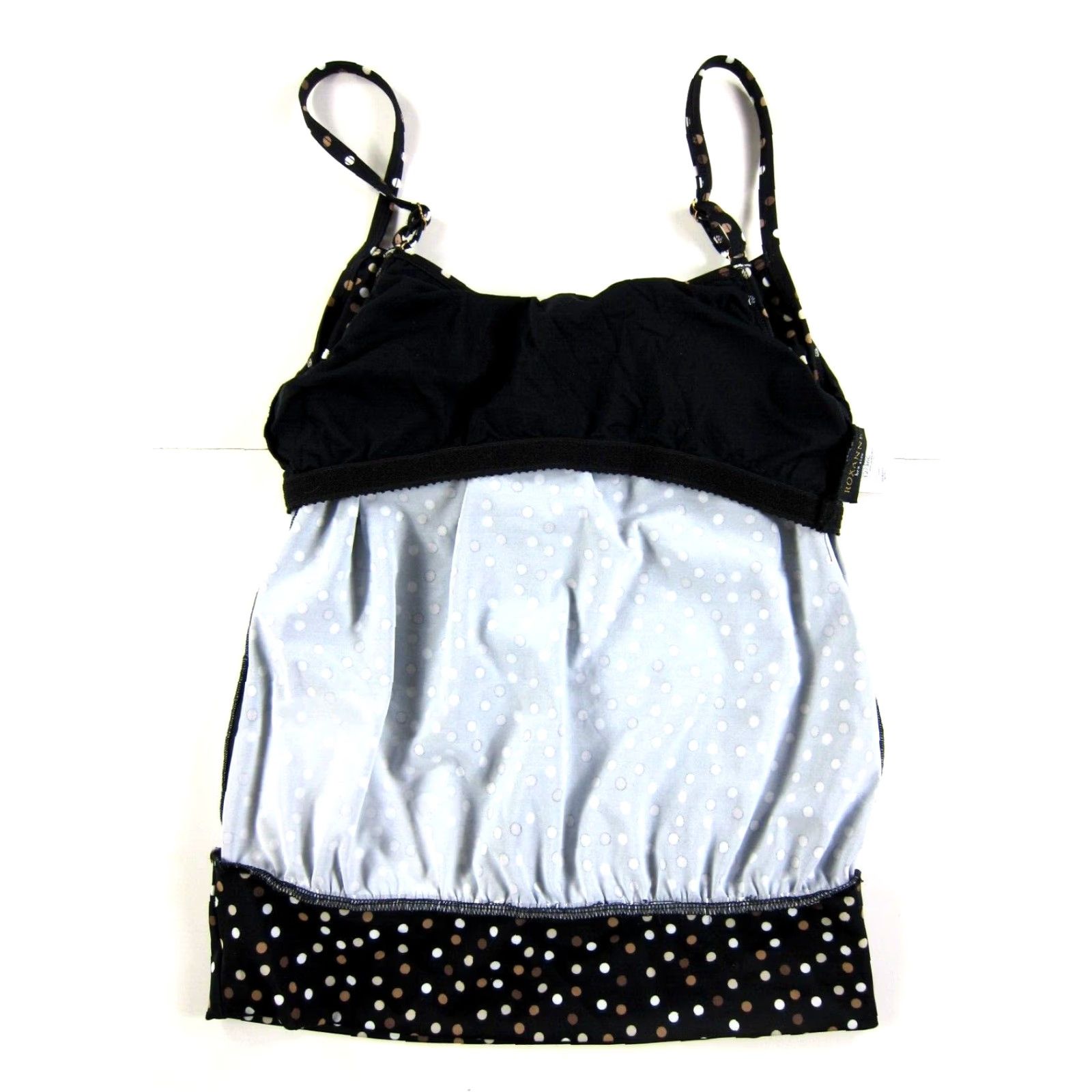 Vintage ROXANNE Black Brown White Polka Dot Built In Bra Swim Tankini Top Women 12/36C Size XL / US 12-14 / IT 48-50 - 6 Thumbnail