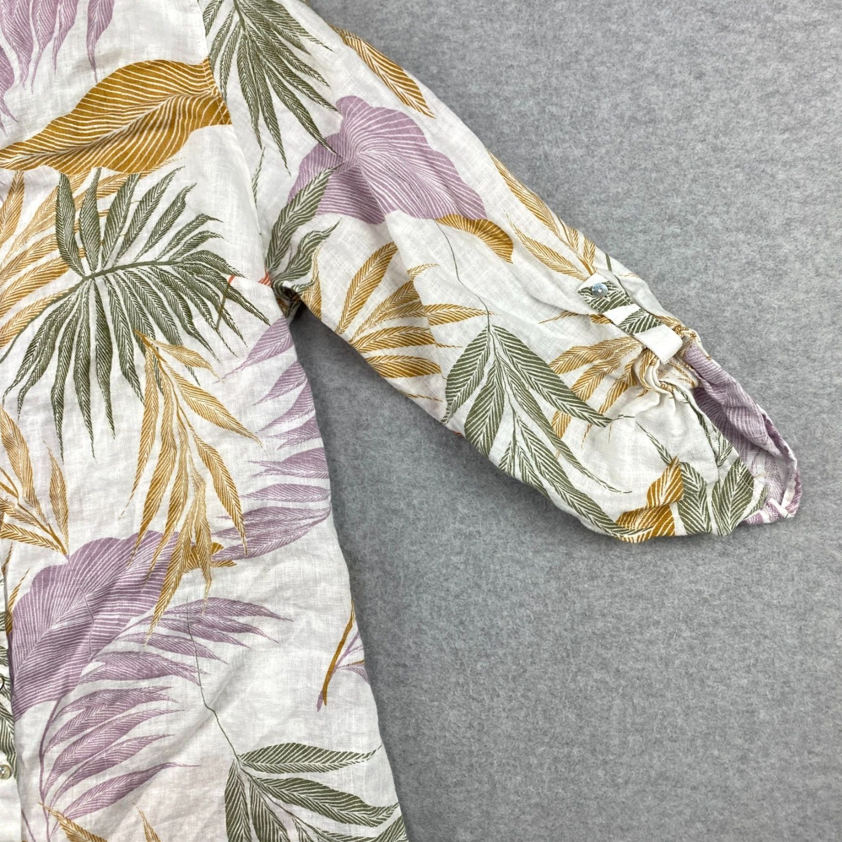 Vintage Mother of Pearl Button-Up Womens 2XL Floral Linen Roll Tab Long Sleeve Shirt Size XXL / US 16-18 / IT 52-54 - 5 Thumbnail