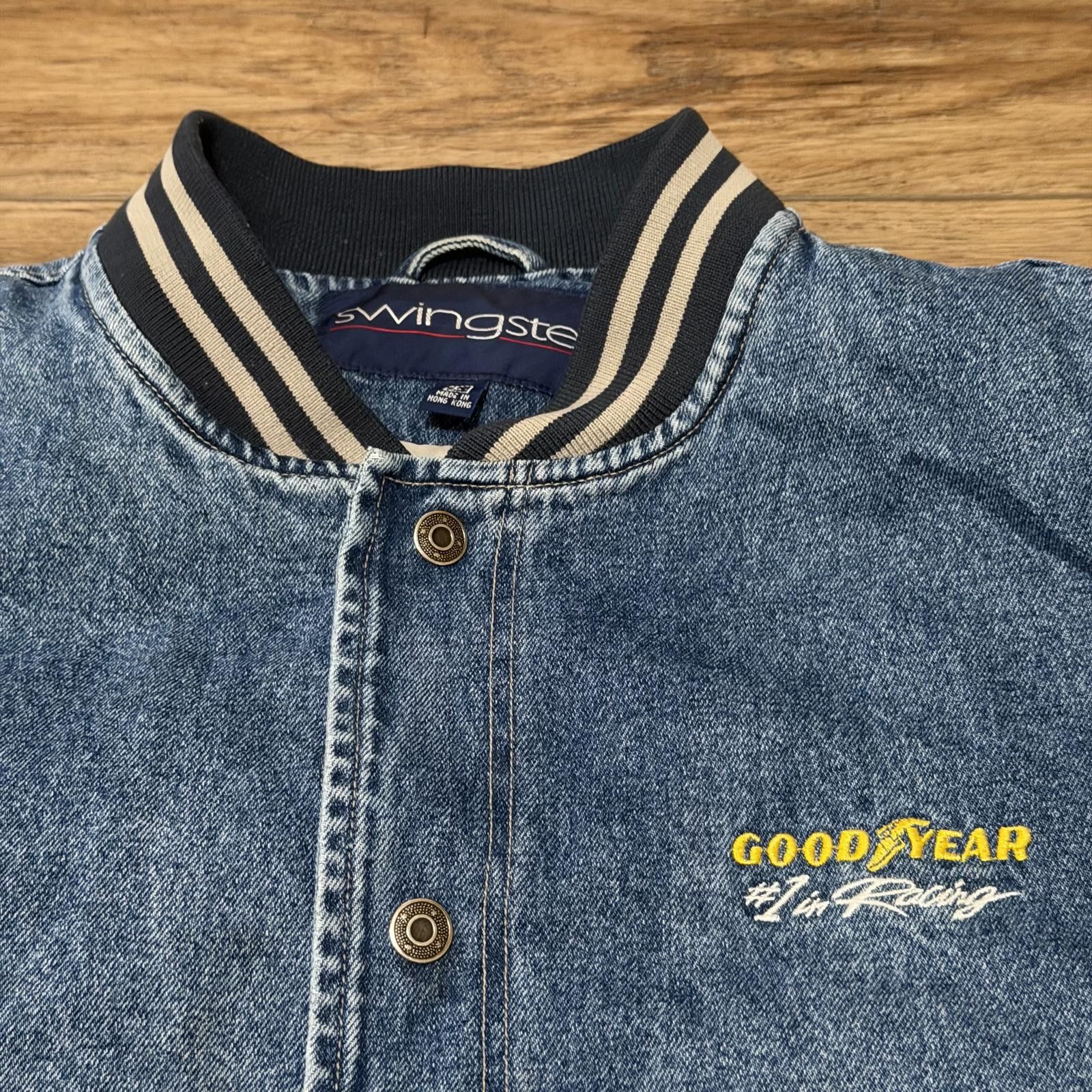 Swingster Vintage 90s NASCAR Goodyear Varsity Denim Bomber Jacket Size US L / EU 52-54 / 3 - 2 Thumbnail