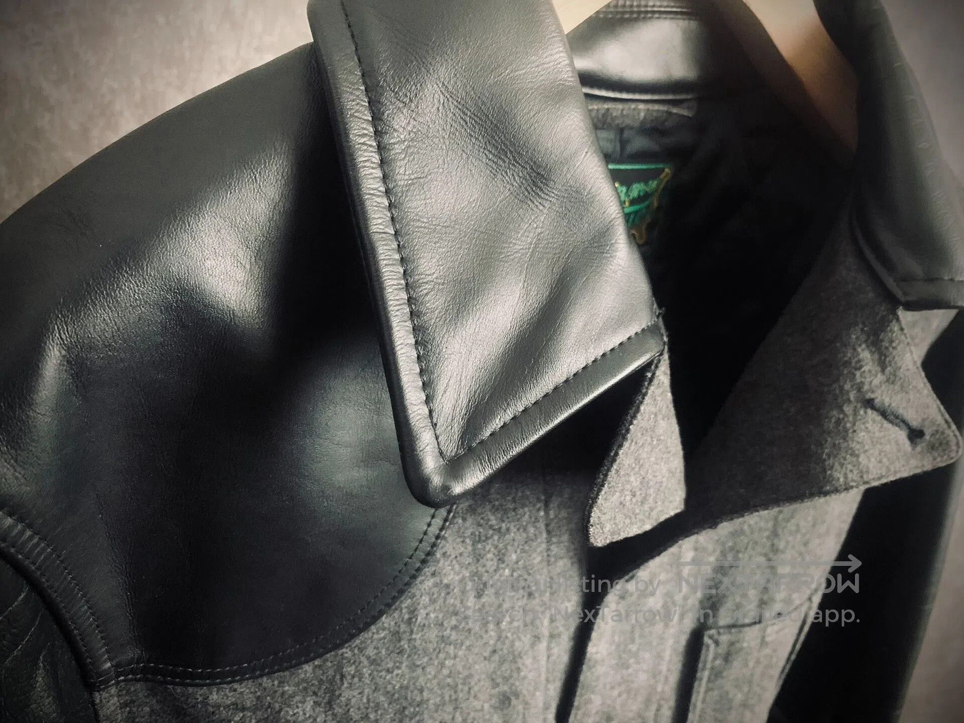 Pherrow's gray cotton jacket with leather accents. Size US L / EU 52-54 / 3 - 4 Thumbnail