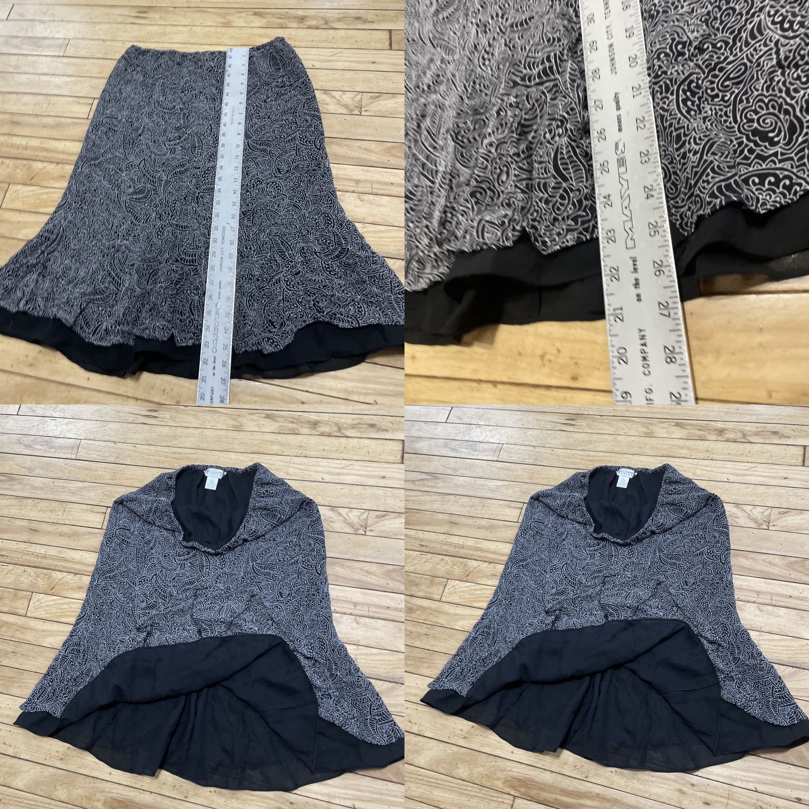 Vintage VINTAGE Allison Taylor Women’s Silk Skirt Pull On Black Light Gray Floral Long 90s Bohemian Silk Lined Asymmetric Casual Womens Size 36" / US 14 / IT 50 - 8 Thumbnail