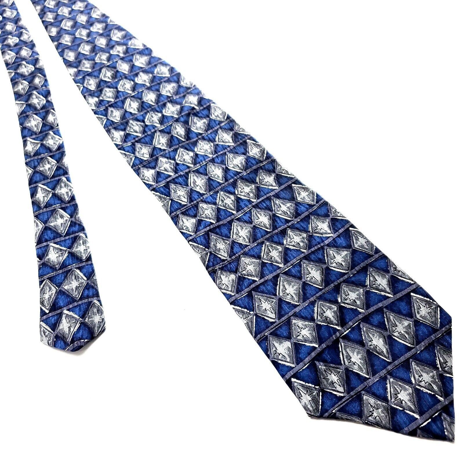 Vintage Cocktail Collection Blue Gray Silk Tie Print Short Geometric Size ONE SIZE - 1 Thumbnail