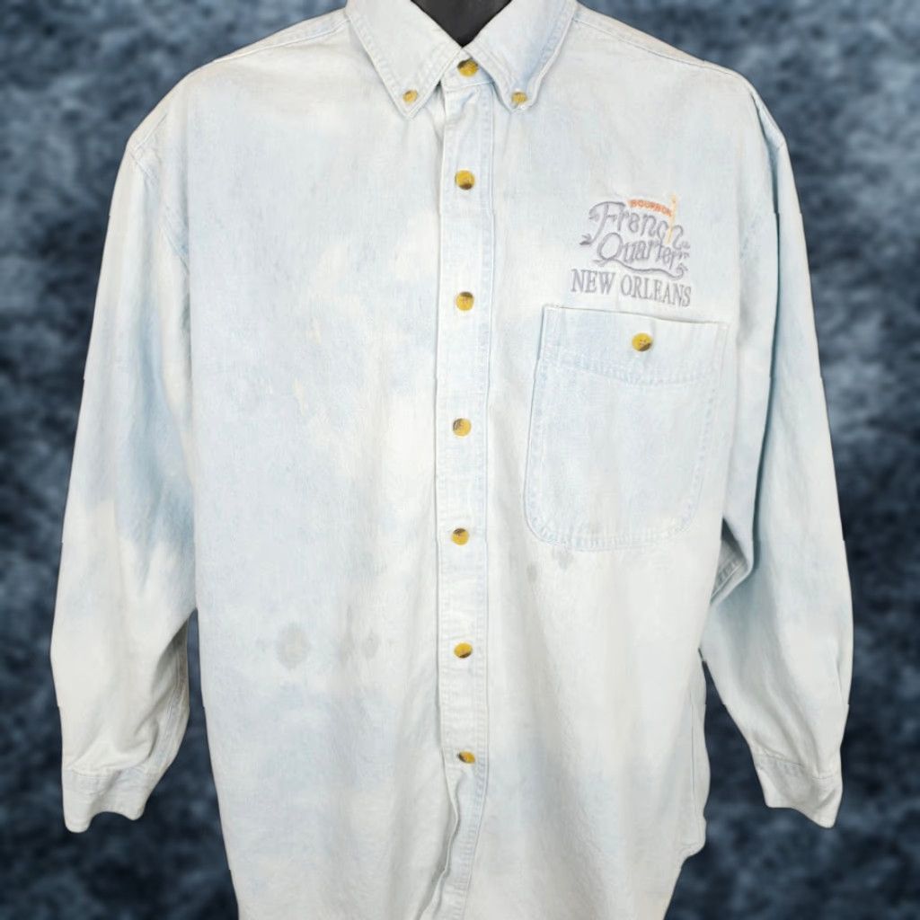 Vintage VINTAGE All Sport Denim Shirt Mens Large Blue 90s New Orleans Travel Shirt Mens Size Large Blue 90s NOLA Bourbon Street Denim Shirt Mens Size US L / EU 52-54 / 3 - 1 Thumbnail