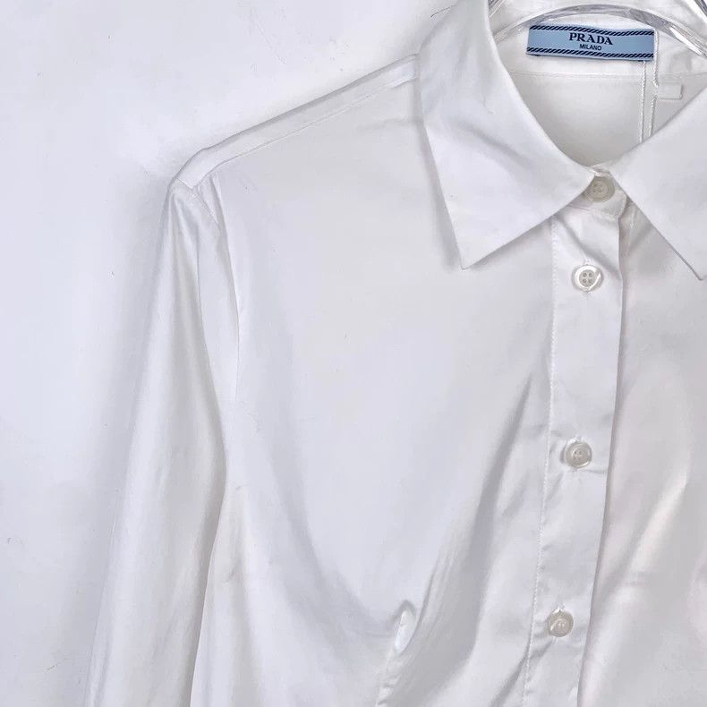 Prada Prada White waist-tight cotton long-sleeved shirt 2501-Next Size US XXS / EU 40 - 3 Thumbnail