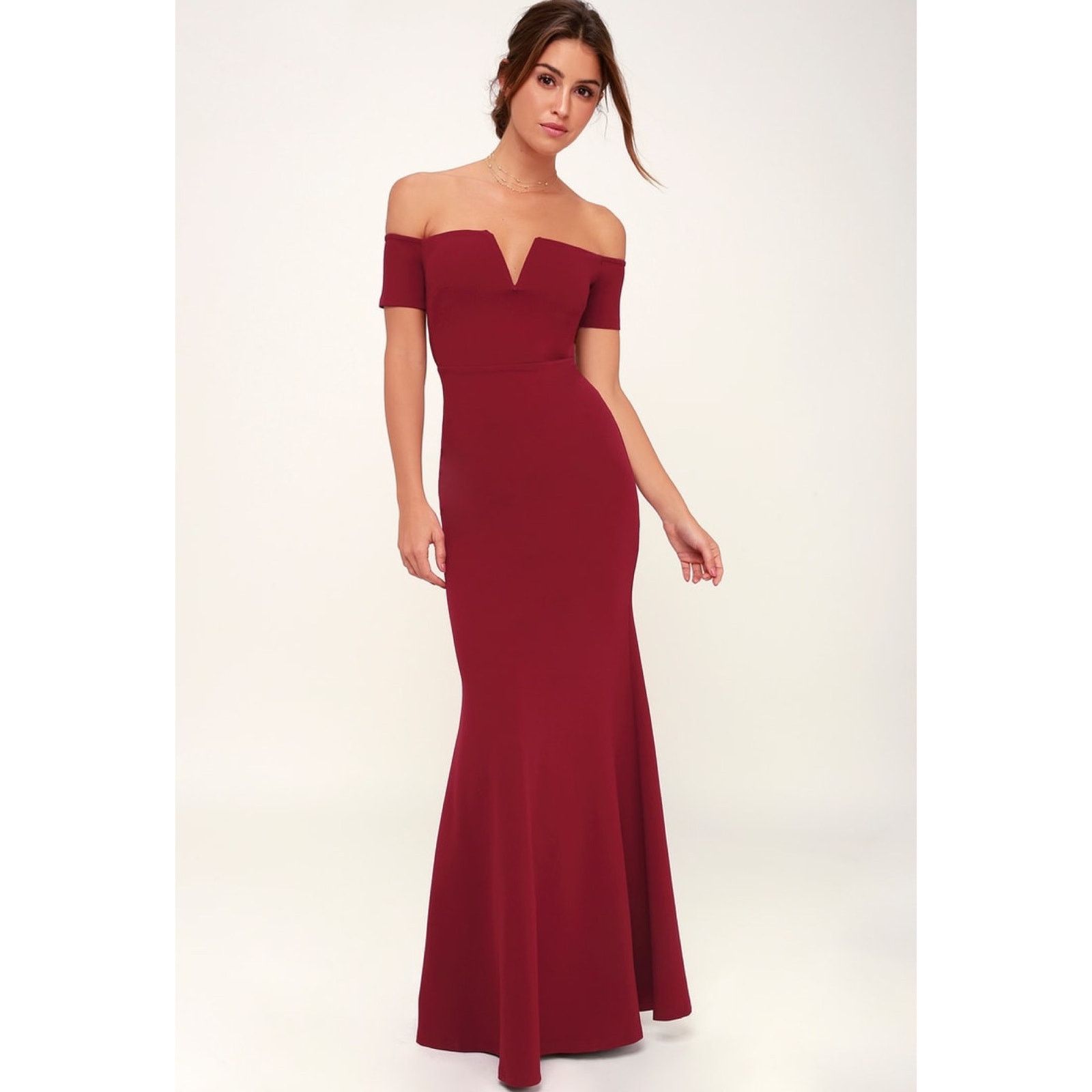 Other Lulus Lynne Burgundy Off-the-Shoulder Maxi Dress Formal Sm Size S / US 4 / IT 40 - 2 Thumbnail