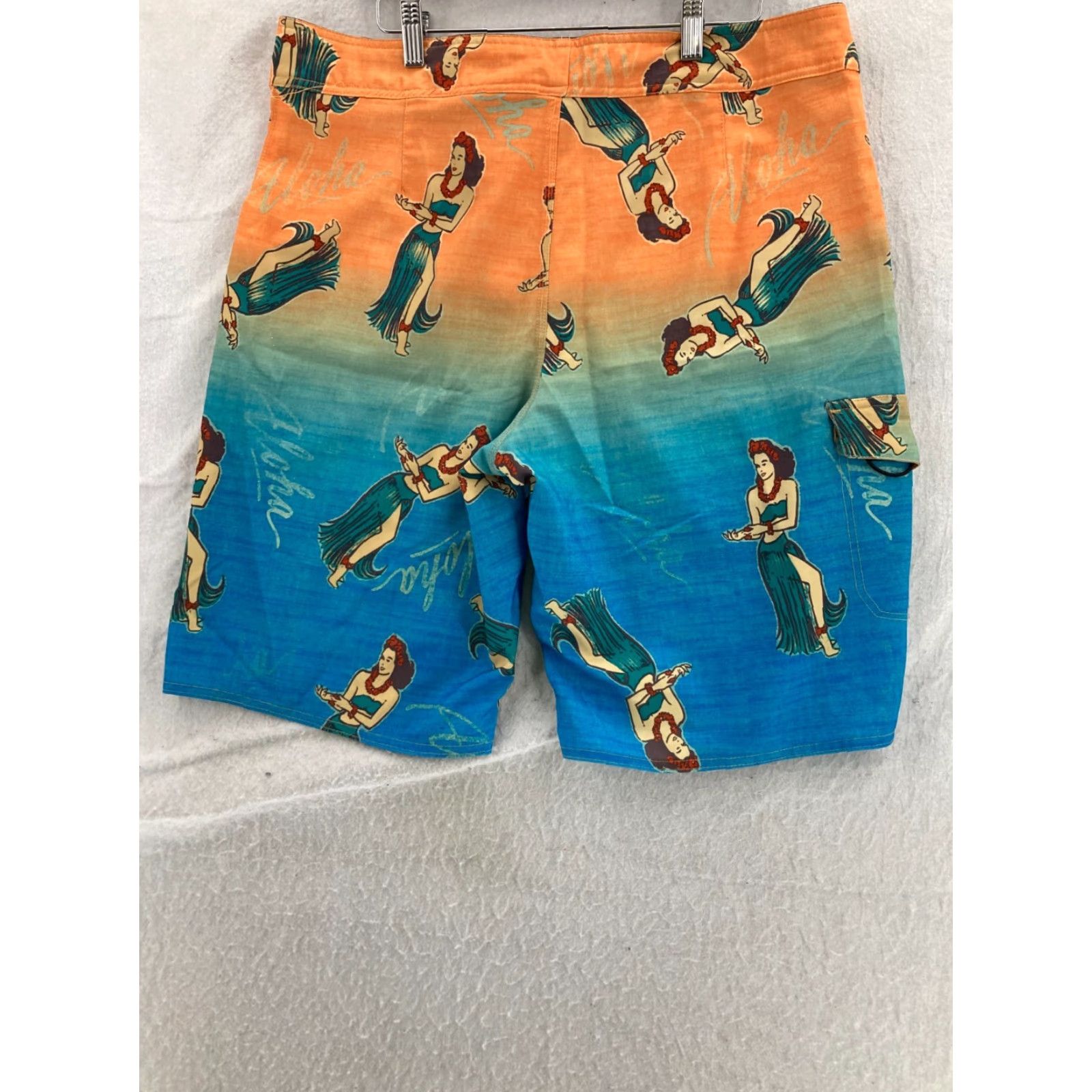 Hang Ten VINTAGE Hang Ten Board Shorts Mens 34 Orange Blue Hawaiian Hula Girl Aloha Beach Surfing Size US 34 / EU 50 - 6 Thumbnail