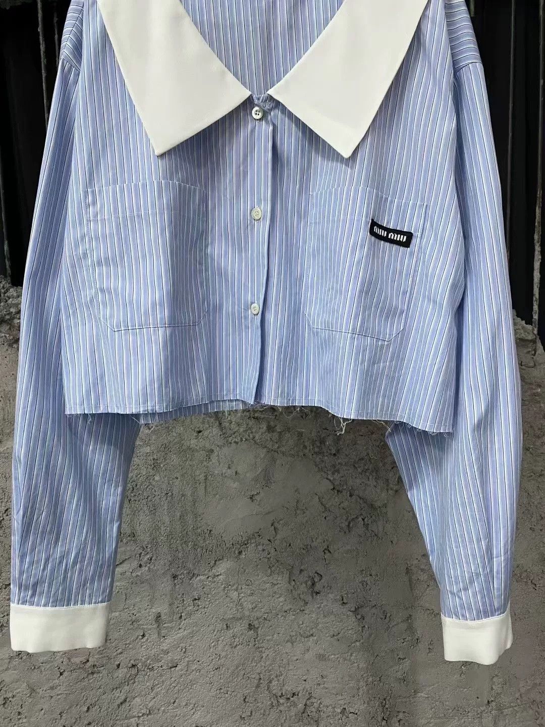 Miu Miu Miu Miu Blue White Stripe Doll Collar Shirt Size US 28 / EU 44 - 5 Thumbnail
