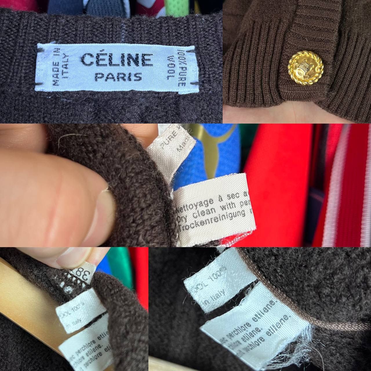 Celine 80s Celine Paris Pure Wool Brown Cable Knit Cardigan Size XS / US 0-2 / IT 36-38 - 8 Thumbnail