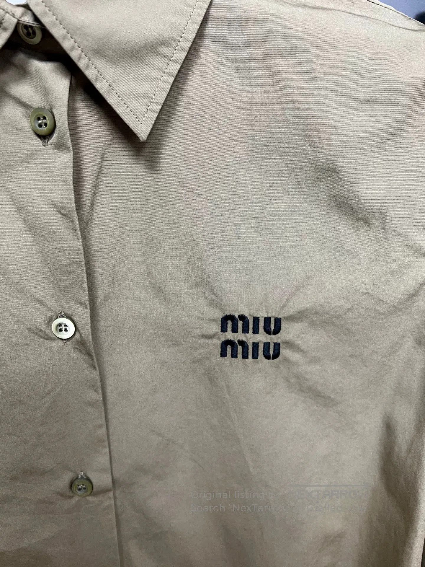 Miu Miu Miumiu Khaki Slogan Shirt. Size S / US 4 / IT 40 - 3 Thumbnail