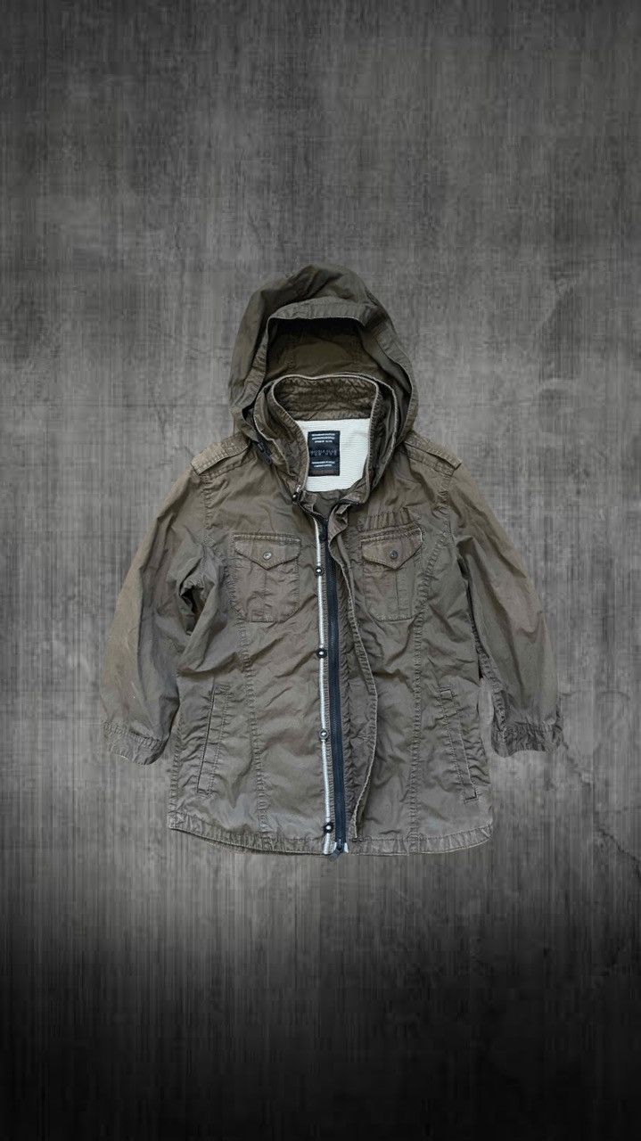2000s Japanese archive military hooded khaki zip jacket