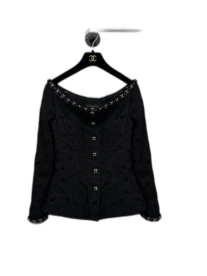 Chanel Chanel Black Off-Shoulder Jacket with Embellishments Size M / US 6-8 / IT 42-44 - 1 Thumbnail