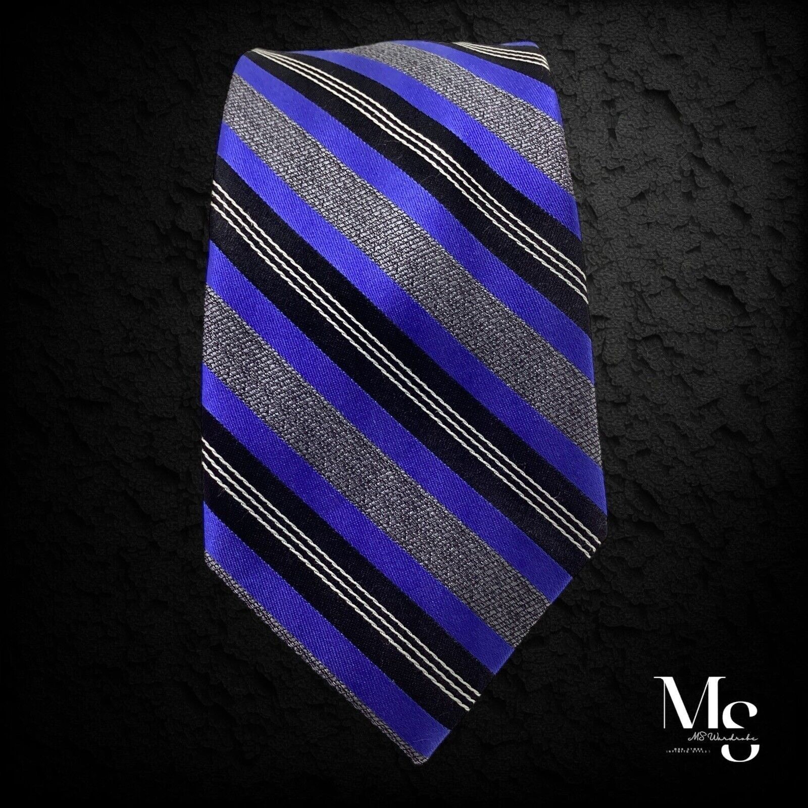 Joseph Abboud JOSEPH ABBOUD Blue Gray Striped Luxury Silk Tie W: 3" NWT Size ONE SIZE - 4 Thumbnail