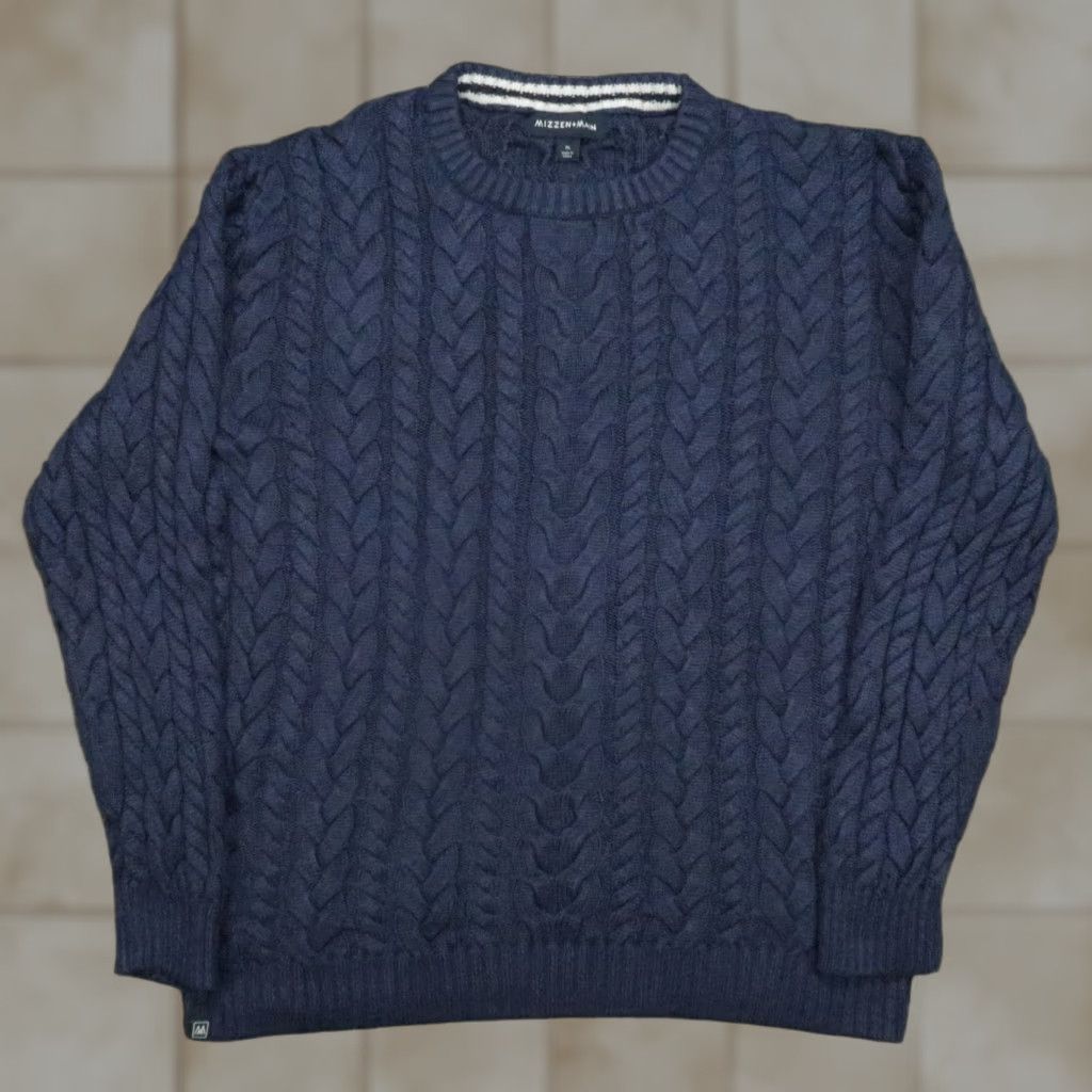 Mizzen+Main Mizzen+Main Sweater Mens XL Blue Cable Knit Pullover Crew Neck Jumper Clothing Size US XL / EU 56 / 4 - 1 Thumbnail