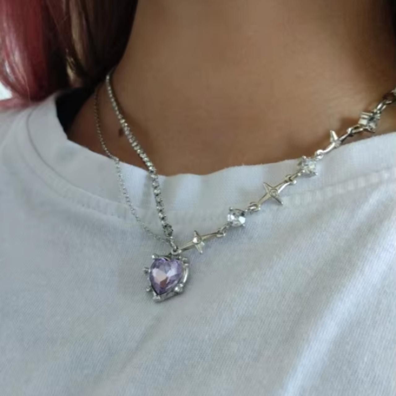 Other Y2K Purple Zircon Heart Pendant Necklace Size ONE SIZE - 2 Thumbnail