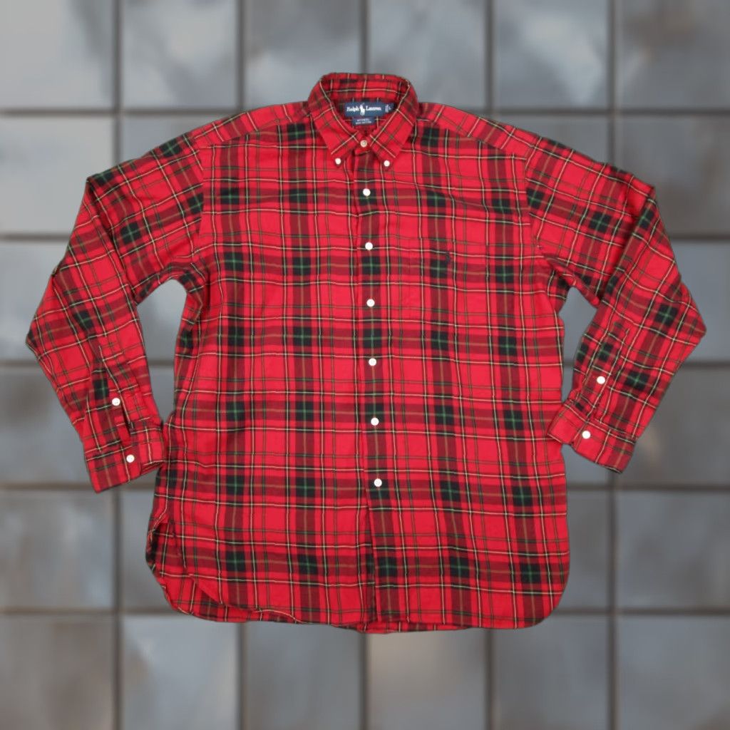 Ralph Lauren VINTAGE Ralph Lauren McMeel Shirt Mens Large Red Plaid Button-Up Twill 90s Preppy Size US L / EU 52-54 / 3 - 1 Thumbnail