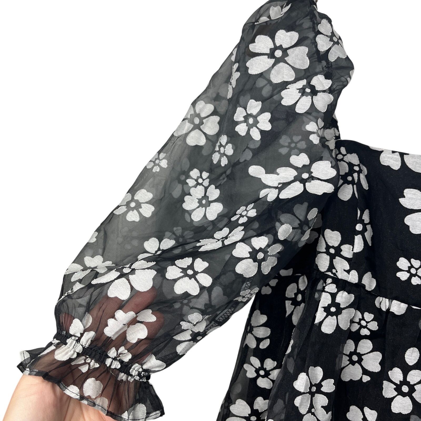 Other Storia Puff Sleeve Sheer Black and White Floral Blouse Party Size S / US 4 / IT 40 - 4 Thumbnail