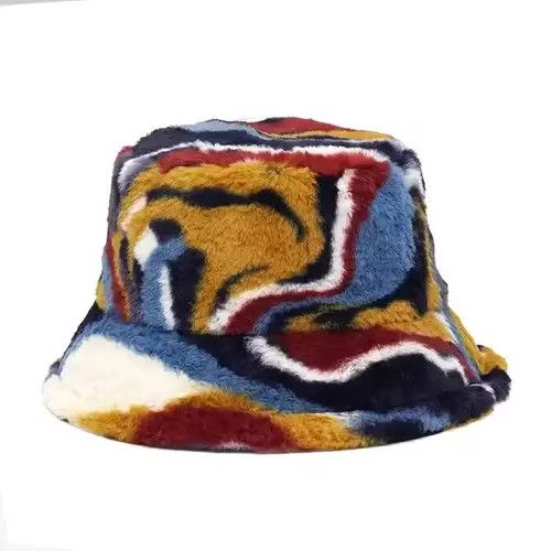 Japanese Brand Colorful Camouflage Faux Fur Bucket Hat Size ONE SIZE - 1 Thumbnail