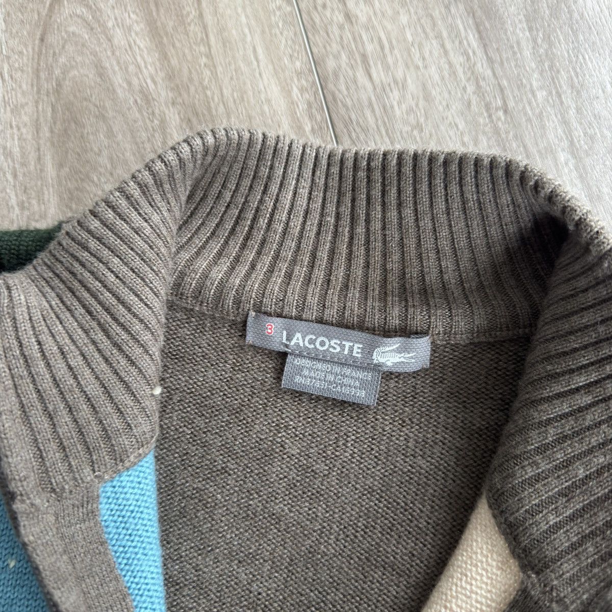 Lacoste Y2K Lacoste Wool Argyle Zip Cardigan Brown Size US M / EU 48-50 / 2 - 5 Thumbnail
