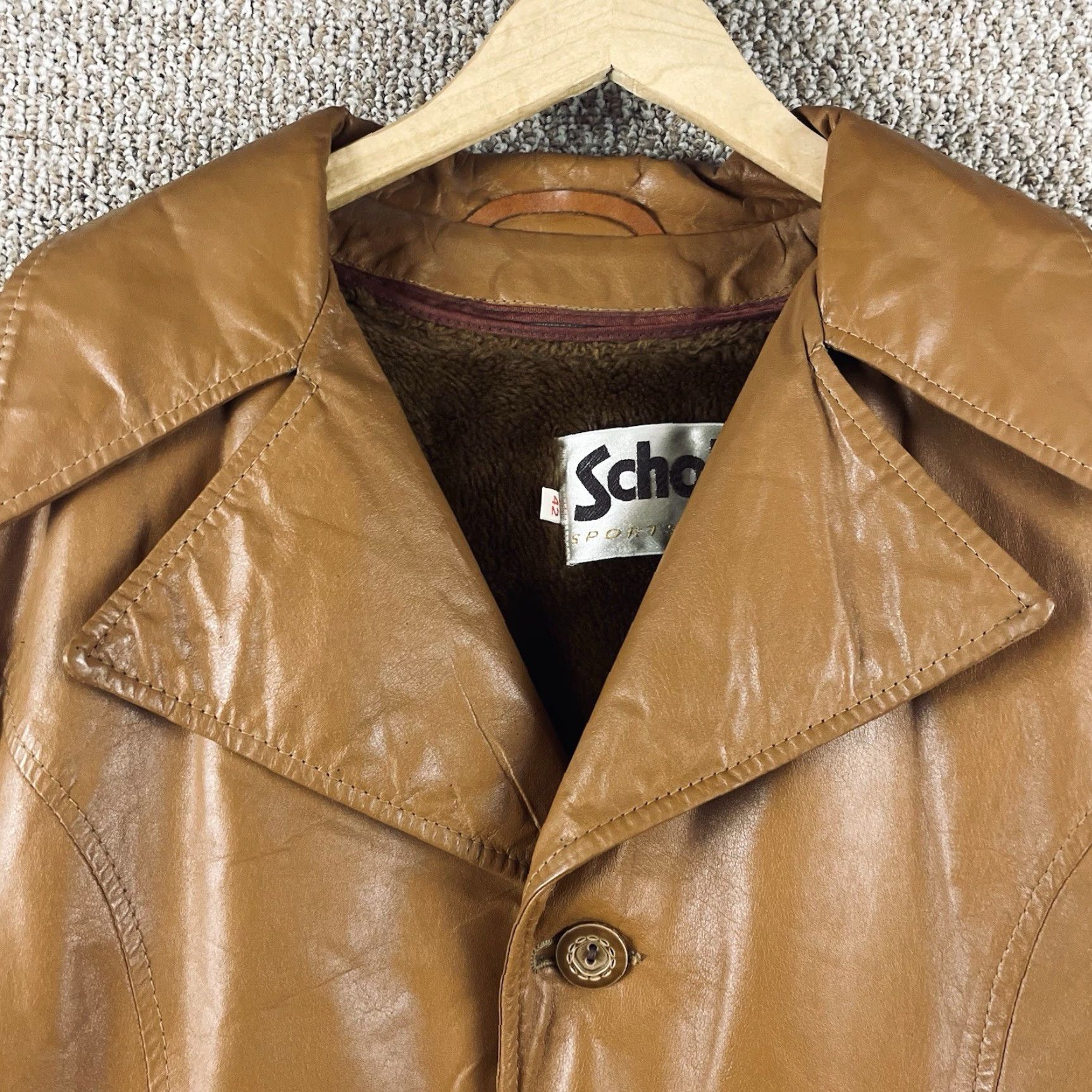 Schott Vtg Schott Bros. Leather Jacket 42 Car Coat Brown Button Removable Fur Lining Size US XS / EU 42 / 0 - 2 Thumbnail