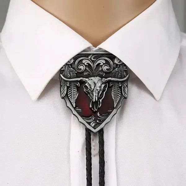 VIBE Amrican Red long horn bull head Bolo tie Size ONE SIZE - 1 Thumbnail