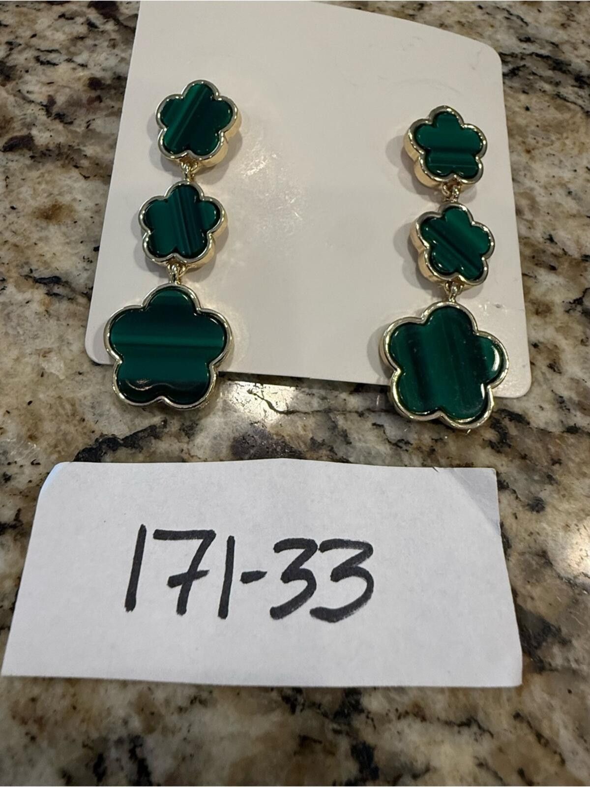 Other Clover leaf green dangle post earrings stripe marble gold Size ONE SIZE - 4 Thumbnail
