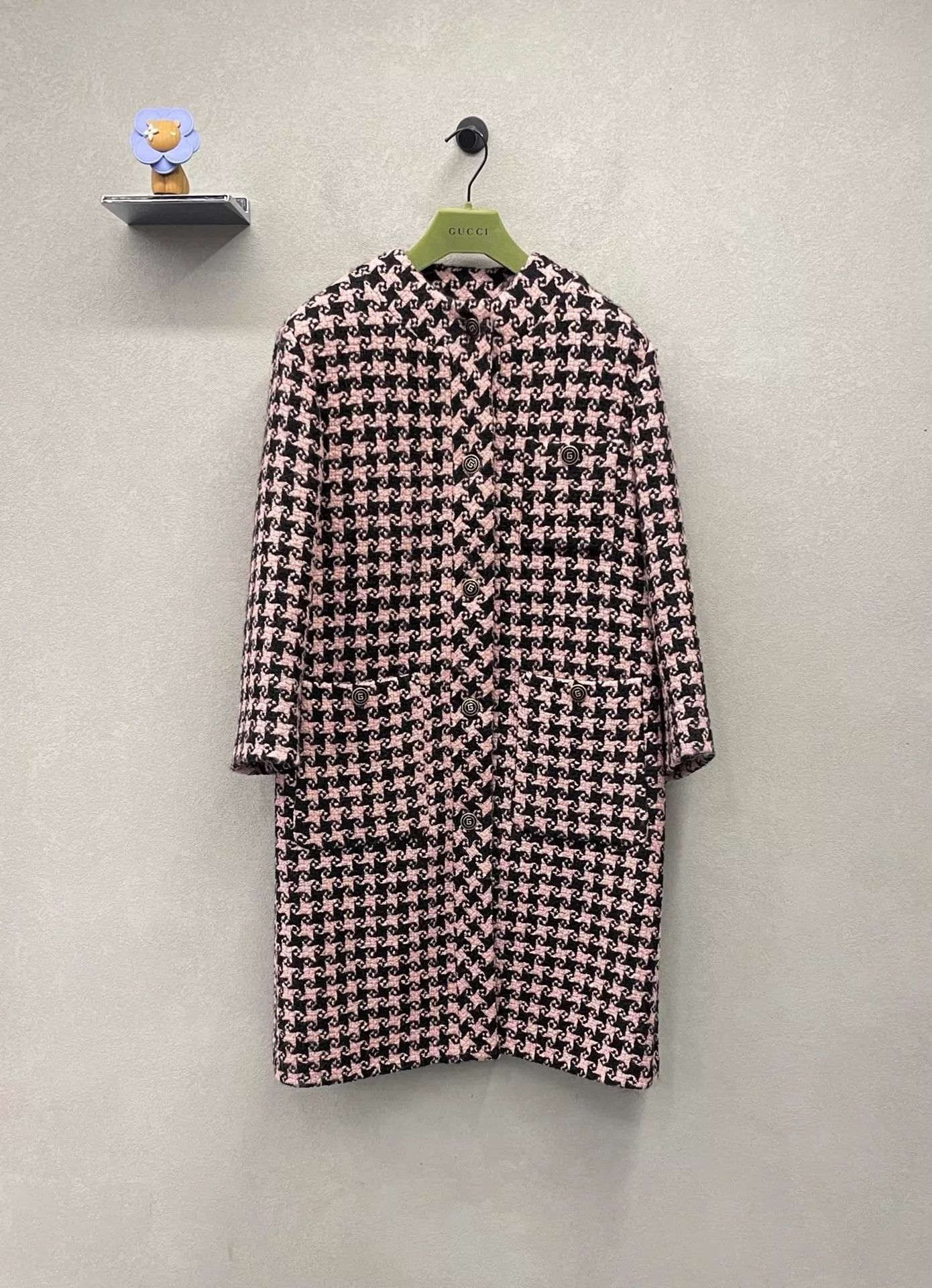 Gucci Gucci Houndstooth Wool Overcoat Pink & Black 34 Size XXS / US 00 / IT 34 - 1 Thumbnail