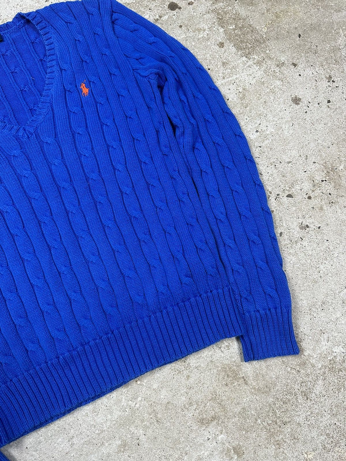 Polo Ralph Lauren × Vintage Vintage Y2K Polo Ralph Lauren Cable Knit V Neck Sweater Blue Size US XS / EU 42 / 0 - 7 Thumbnail