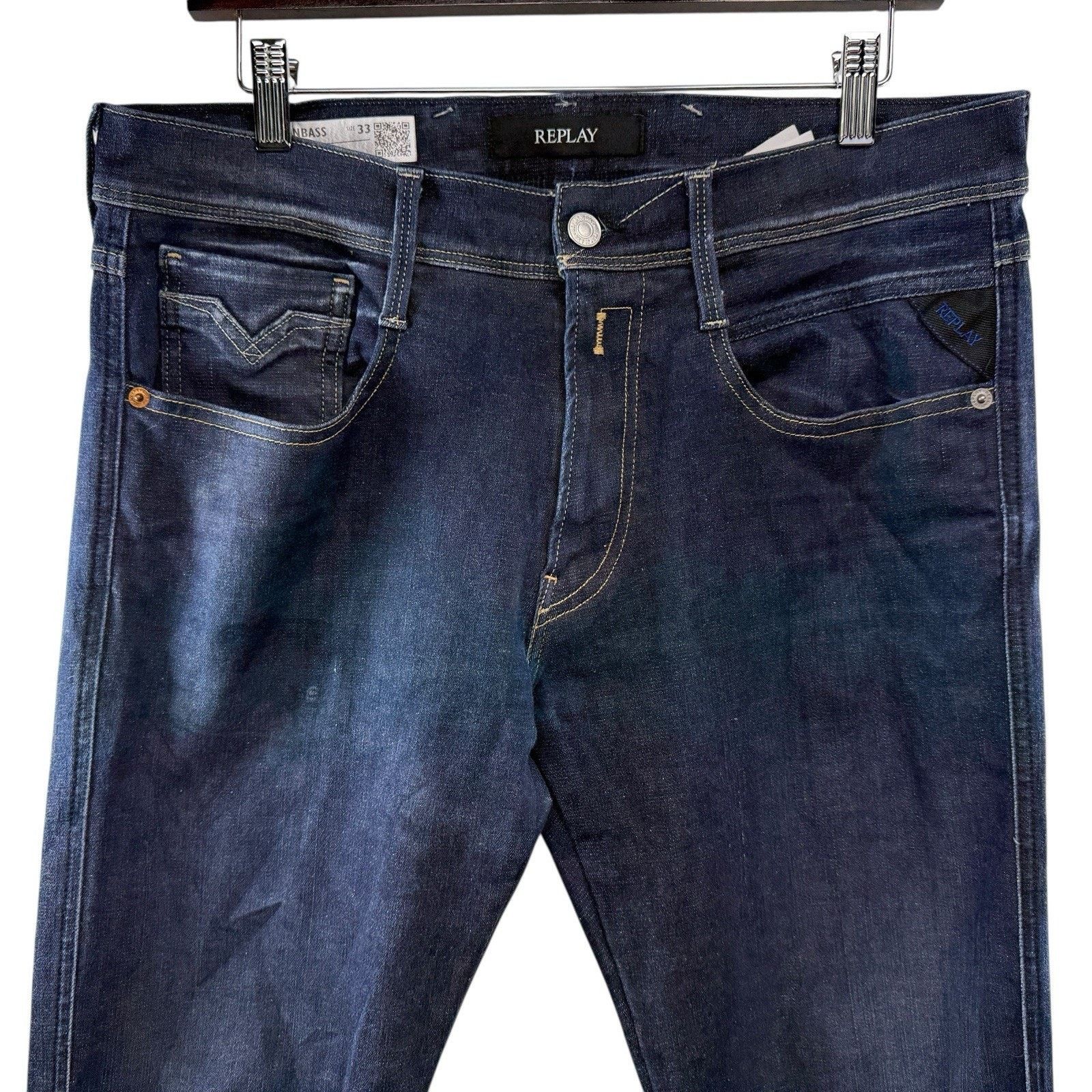 Replay Replay Anbass Hyperflex Re-used Dark Blue Slim Stretch Jeans Size US 33 - 2 Thumbnail