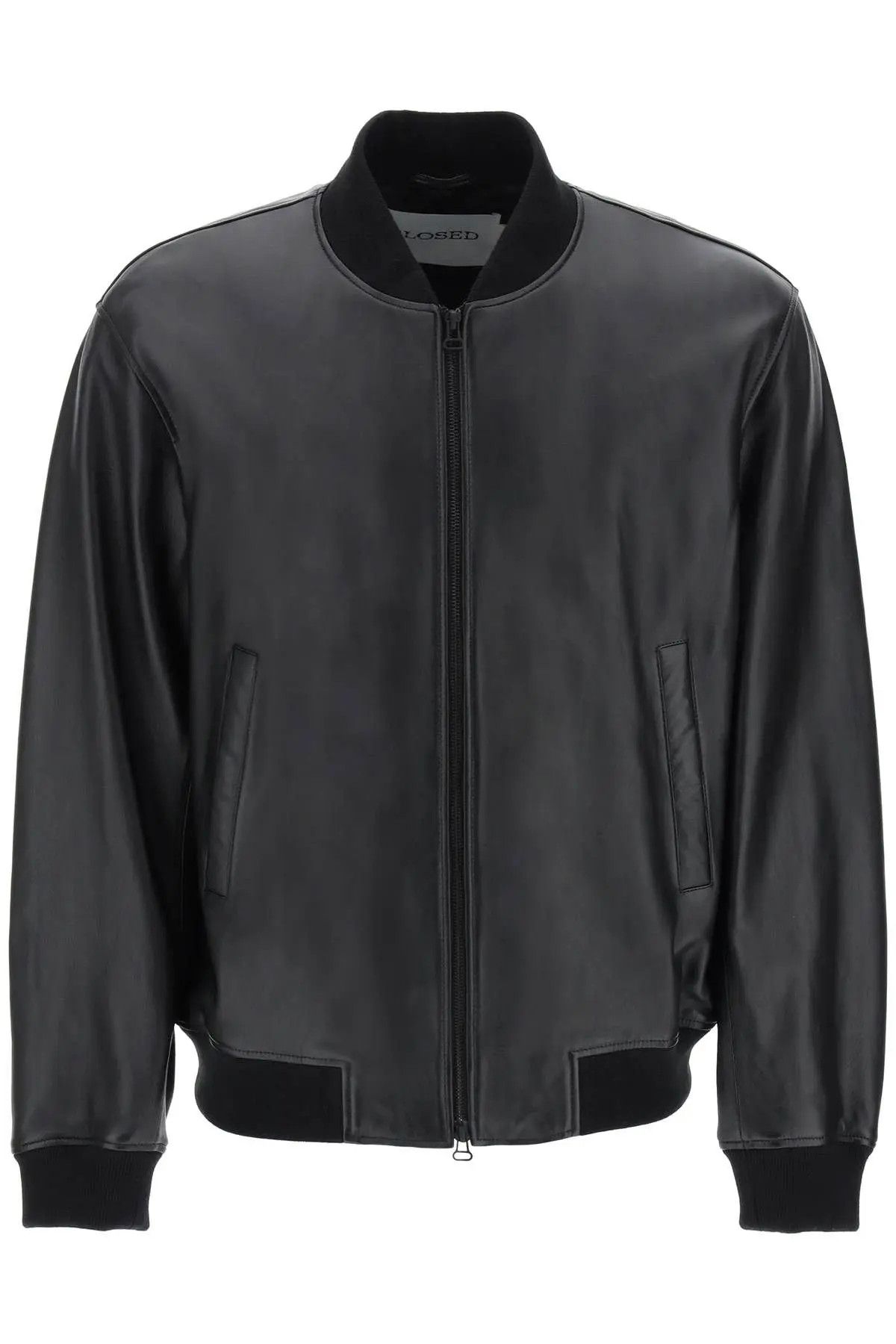 image of Closed O1S22I1N1223 Leather Bomber Jacket In Black, Men's (Size Small)
