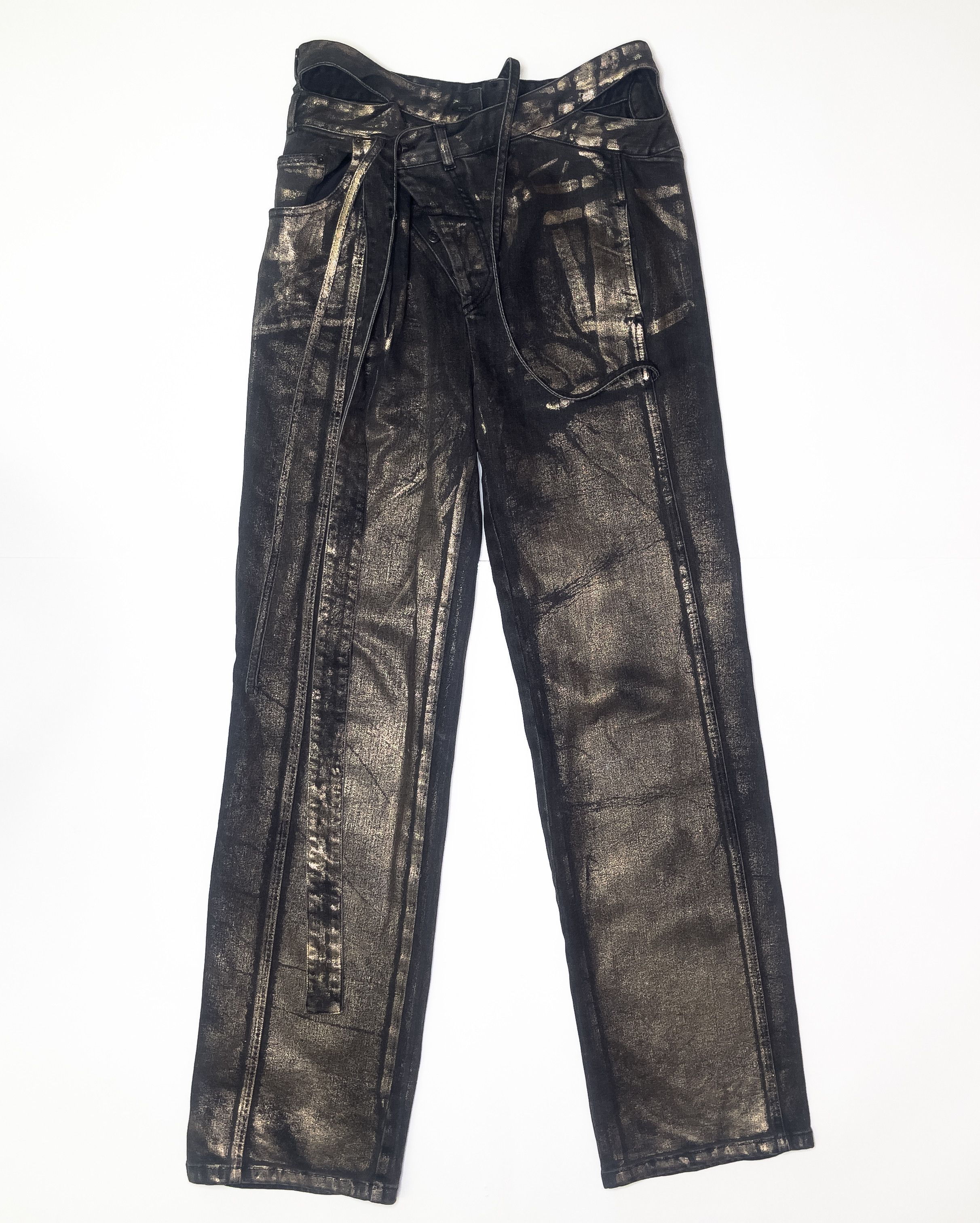 Ottolinger Ottolinger Black & Gold Loose Wrap Jeans Size US 38 / EU 54 - 2 Thumbnail