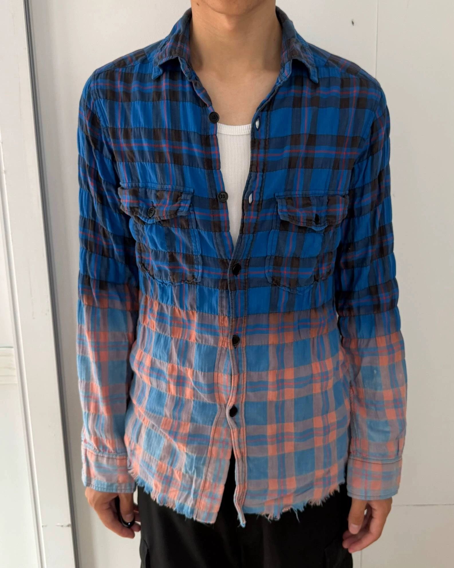 Saint Laurent Paris SLP SS16 Gradient Distressed Check Shirt S Size US S / EU 44-46 / 1 - 5 Thumbnail