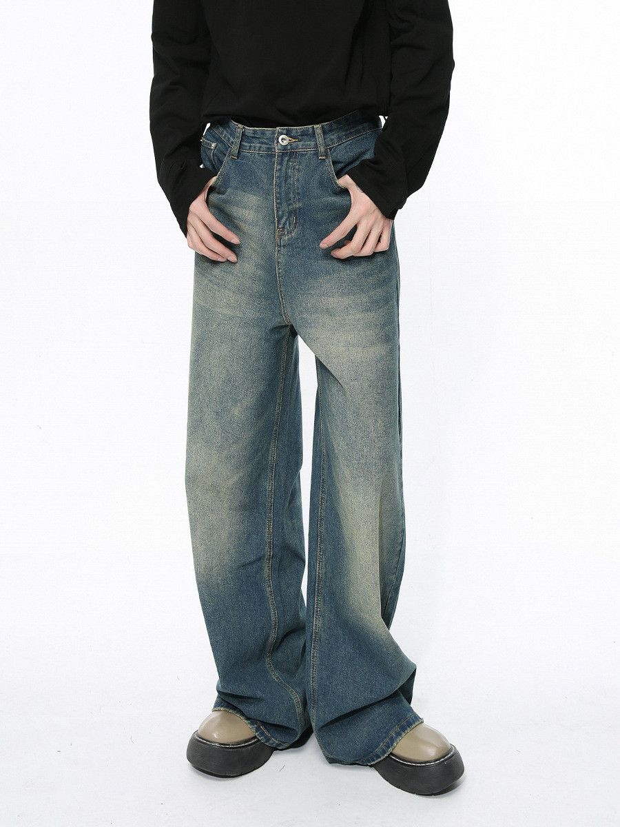 Vintage Men's Japanese retro blue casual wide-leg straight jeans Size US 32 / EU 48 - 1 Thumbnail